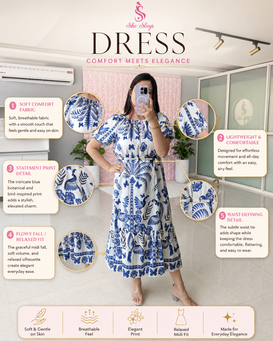 ‘FLUTTER’ Belted Summer Dress [SS-11403-DRB]