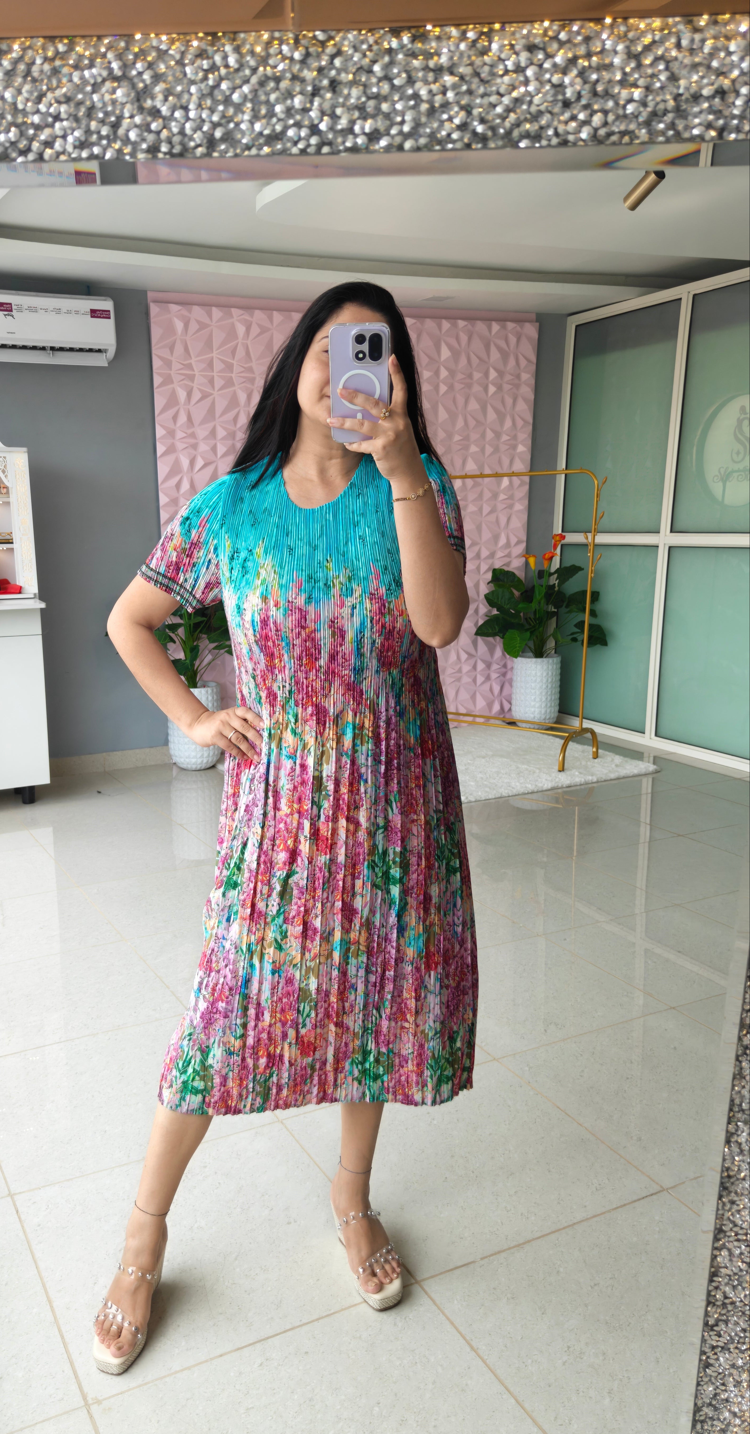 ‘FLORA’ Printed Pleated Dress [SS-11710-DR C1]