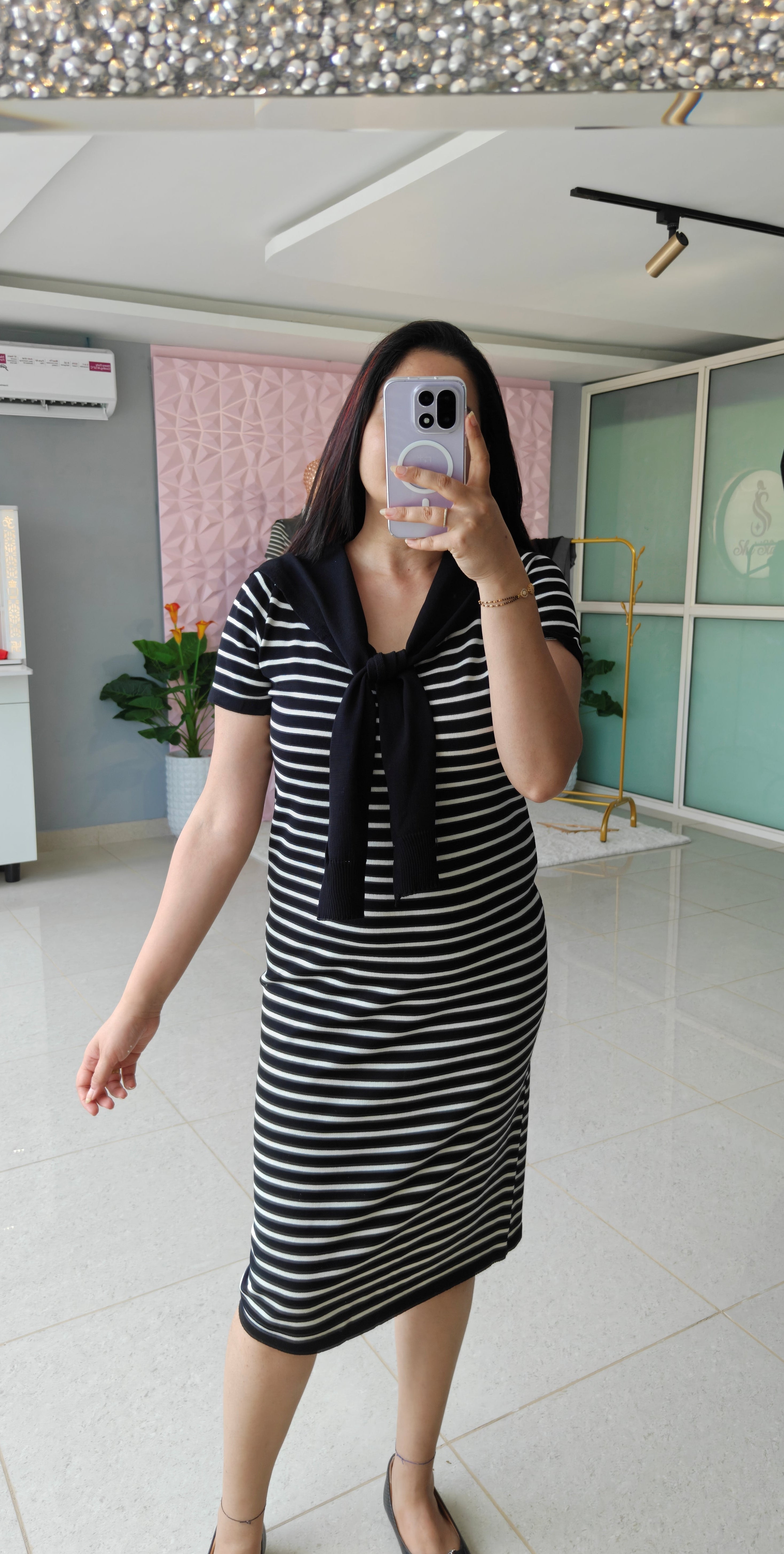 ‘SCARF’ Stripe Midi Dress [SS-12502-DRST]