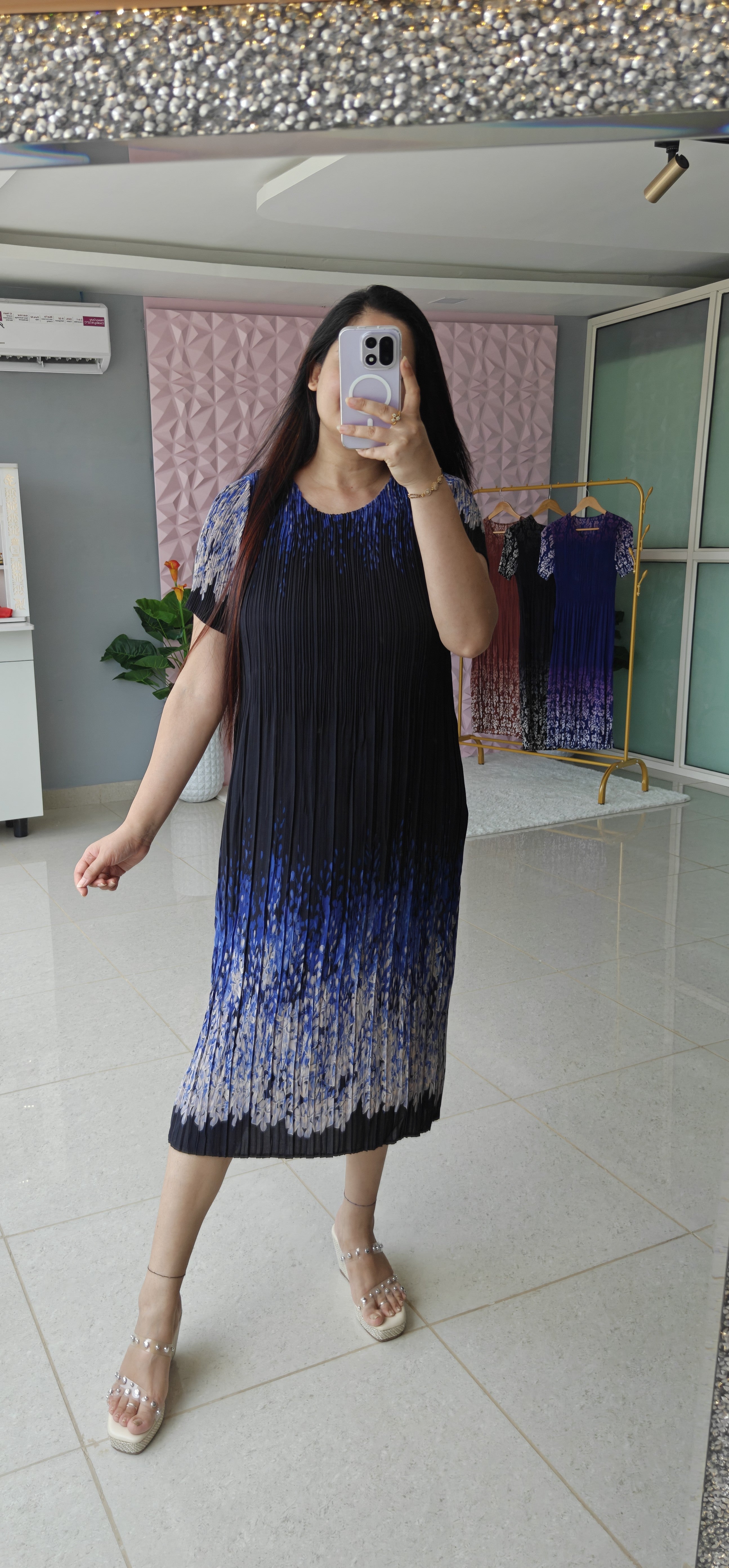 ‘SHADOW’ Printed Pleated Dress [SS-11723-DR]