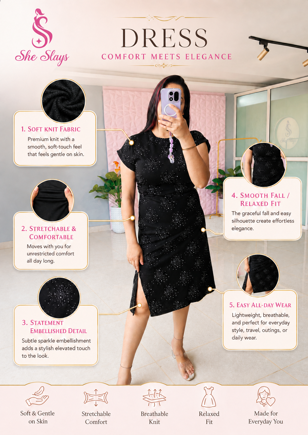 ‘LUMI’ Shimmer Detail Dress [SS-11302-DRC]
