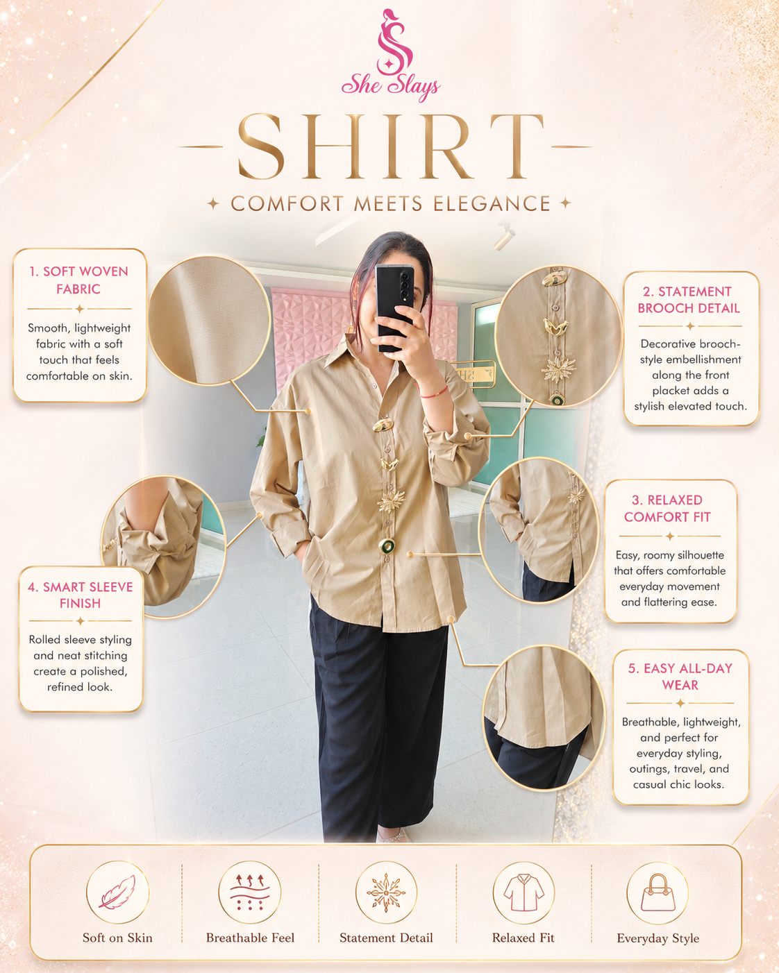 ‘NOOR’ Statement Brooch Shirt [SS-10402-SH]