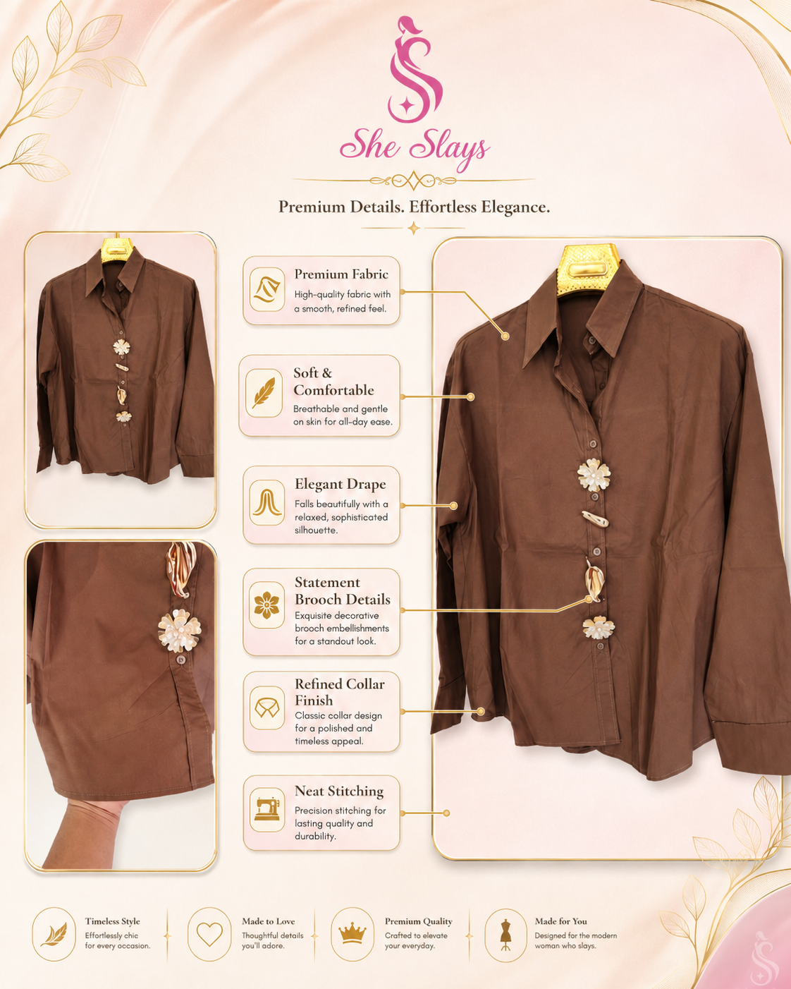 ‘ZIVA’ Statement Brooch Shirt [SS-10403-SH]