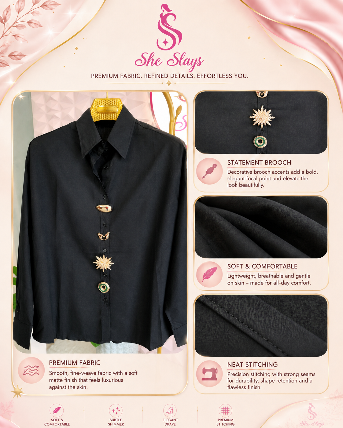 ‘NOOR’ Statement Brooch Shirt [SS-10402-SH]