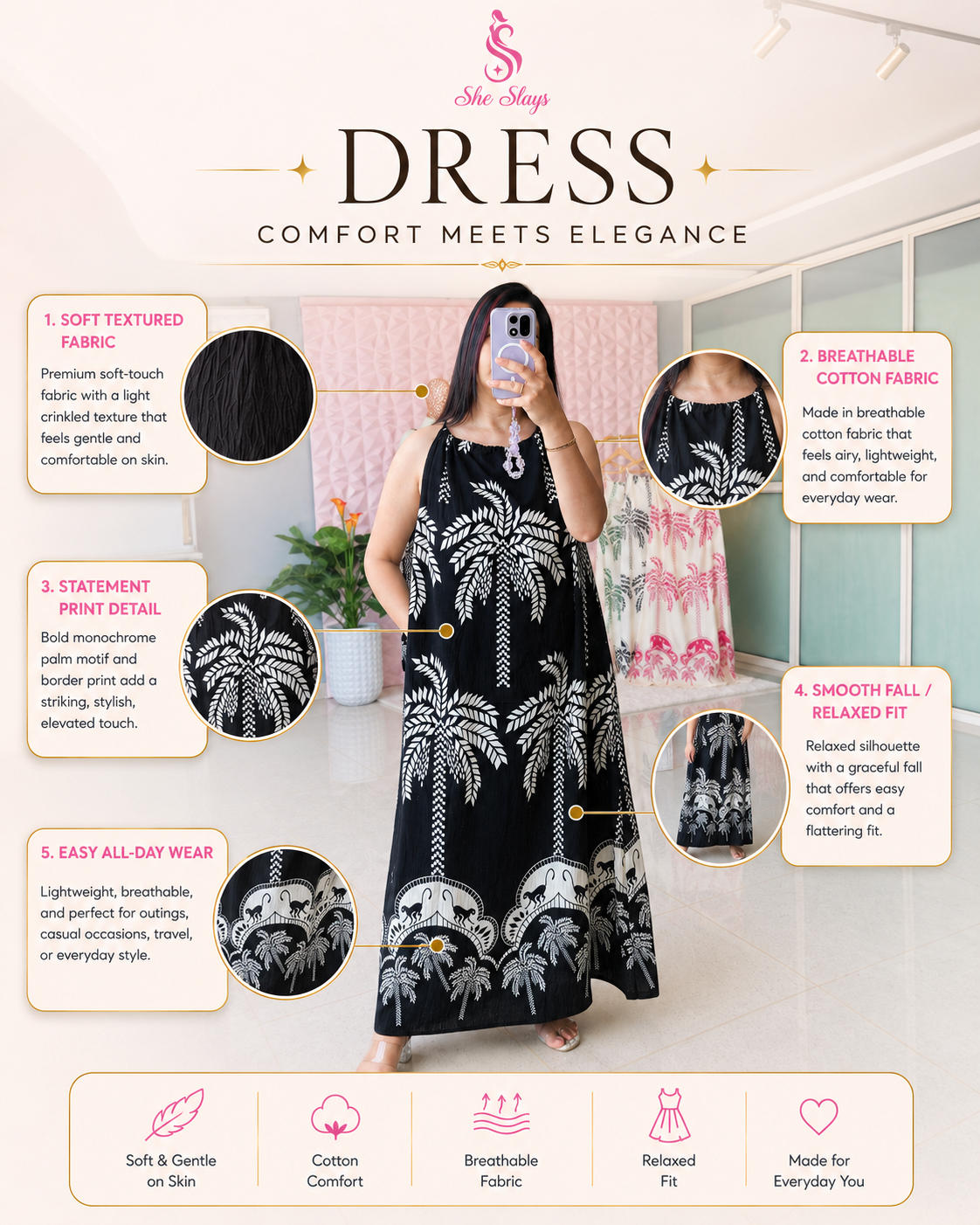 ‘RESORT’ Palm Motif Dress [SS-11410-DRPT]
