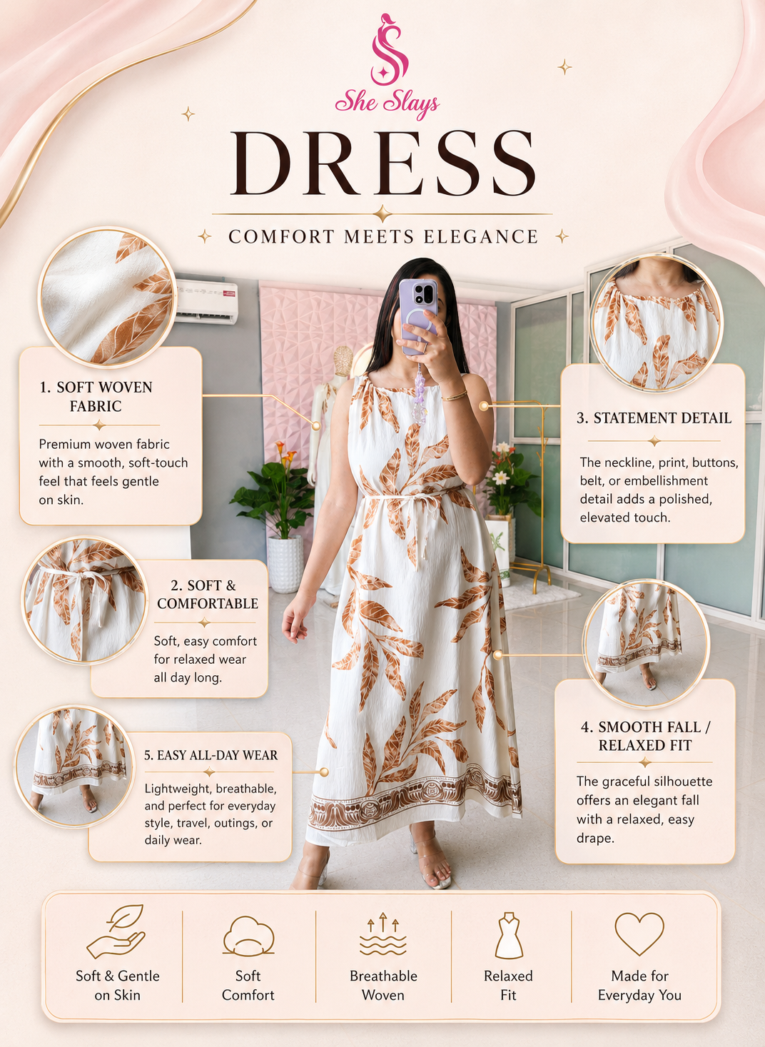 ‘LEAF’ Belted Summer Dress [SS-11406-DRLCT]