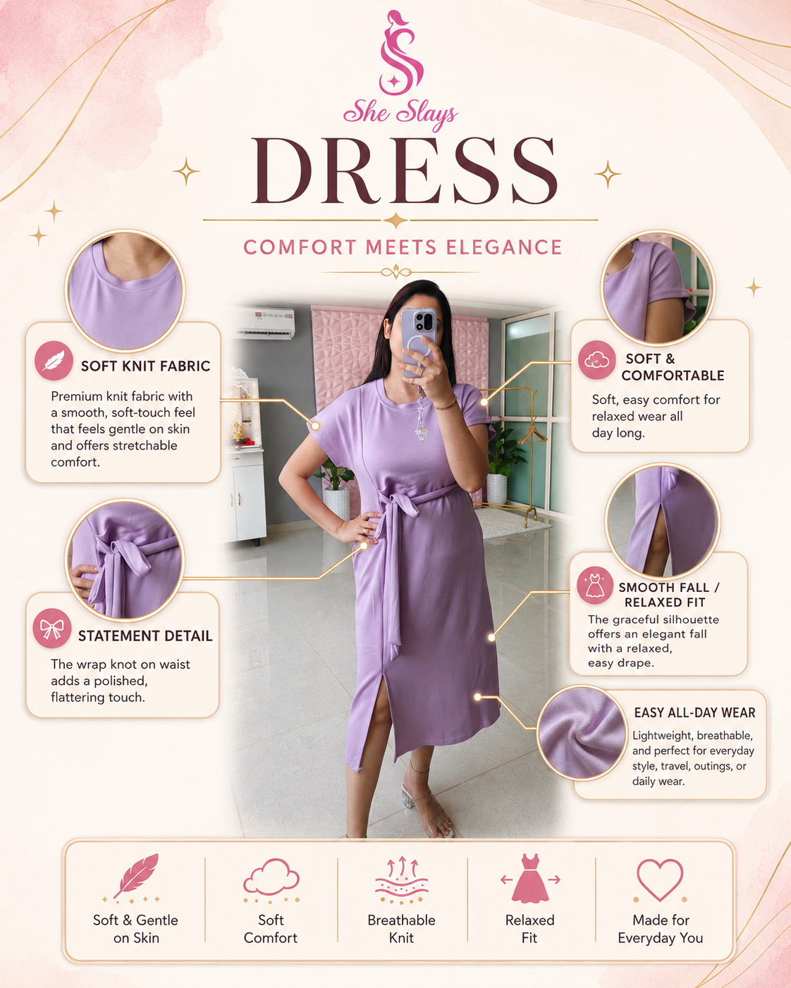 ‘LUNA’ Knot Midi Dress [SS-11309-DRK]