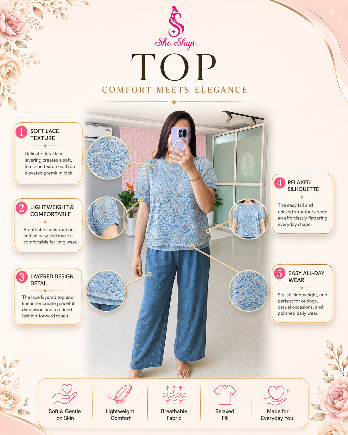 ‘SOFT LACE’ Layered Top  [SS-10205-TOP]