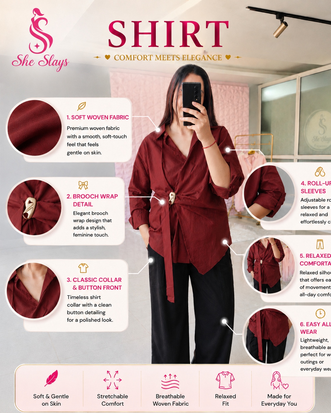 ‘DIVA’ Brooch Wrap Shirt [SS-10401-SH]