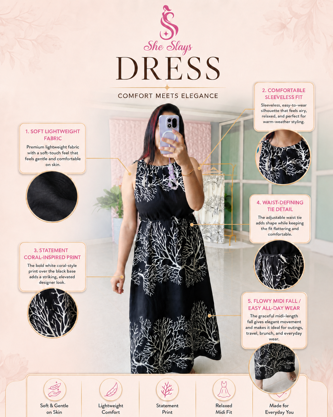 ‘BRANCHES’ Belted Summer Dress [SS-11405-DRBR]