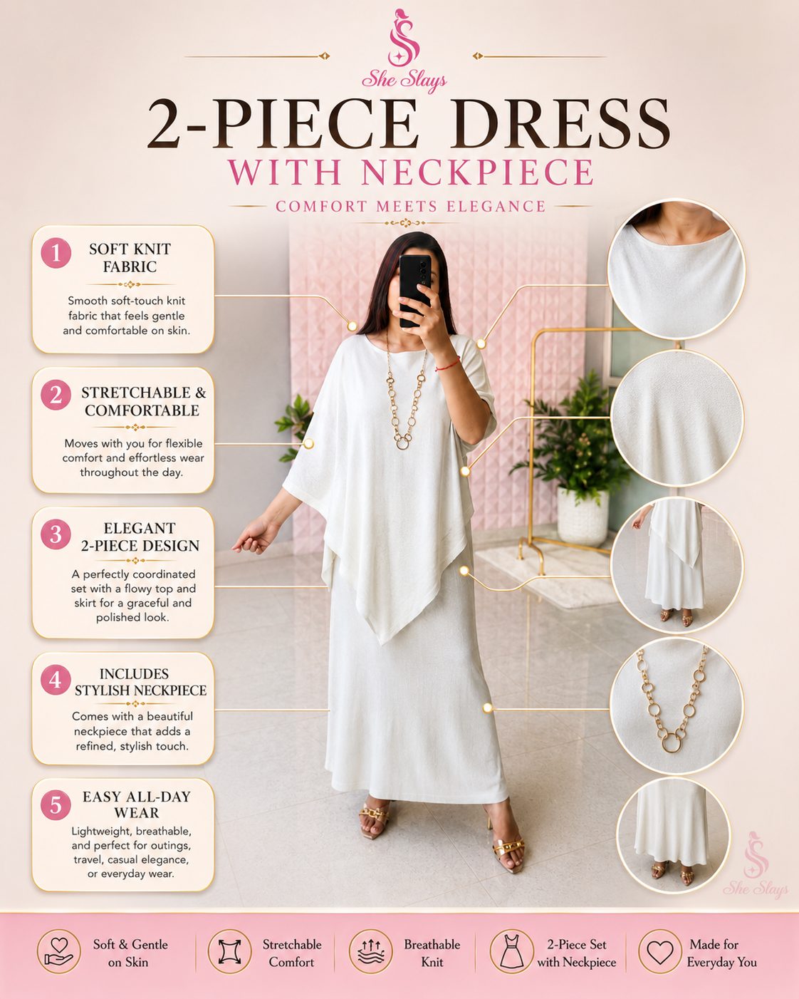‘NOIR’ Korean 2-Piece Dress with Neckpiece [SS-11003-CRDS]
