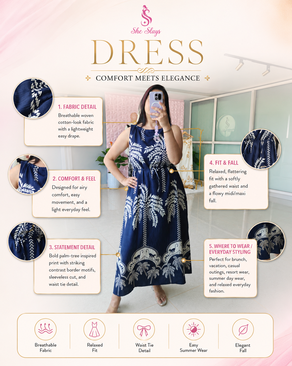 ‘MALIBU’ Palm Print Dress [SS-11407-DRP]