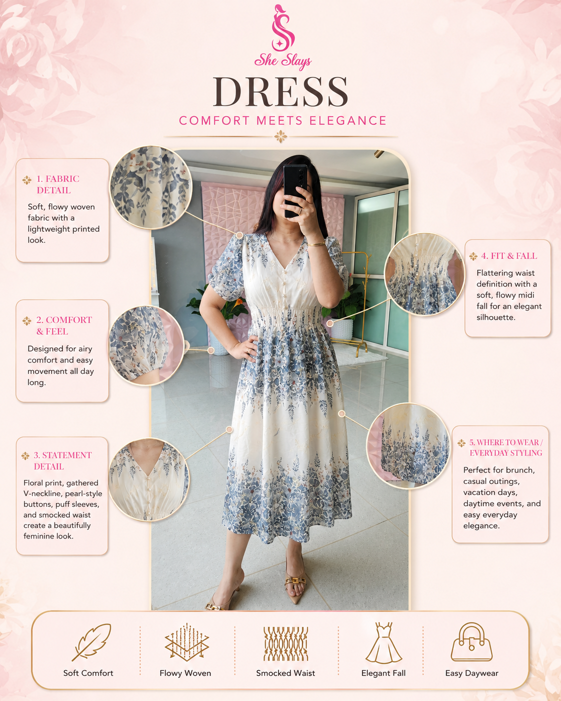 'Floral' Midi Dress [SS-10301-DR]