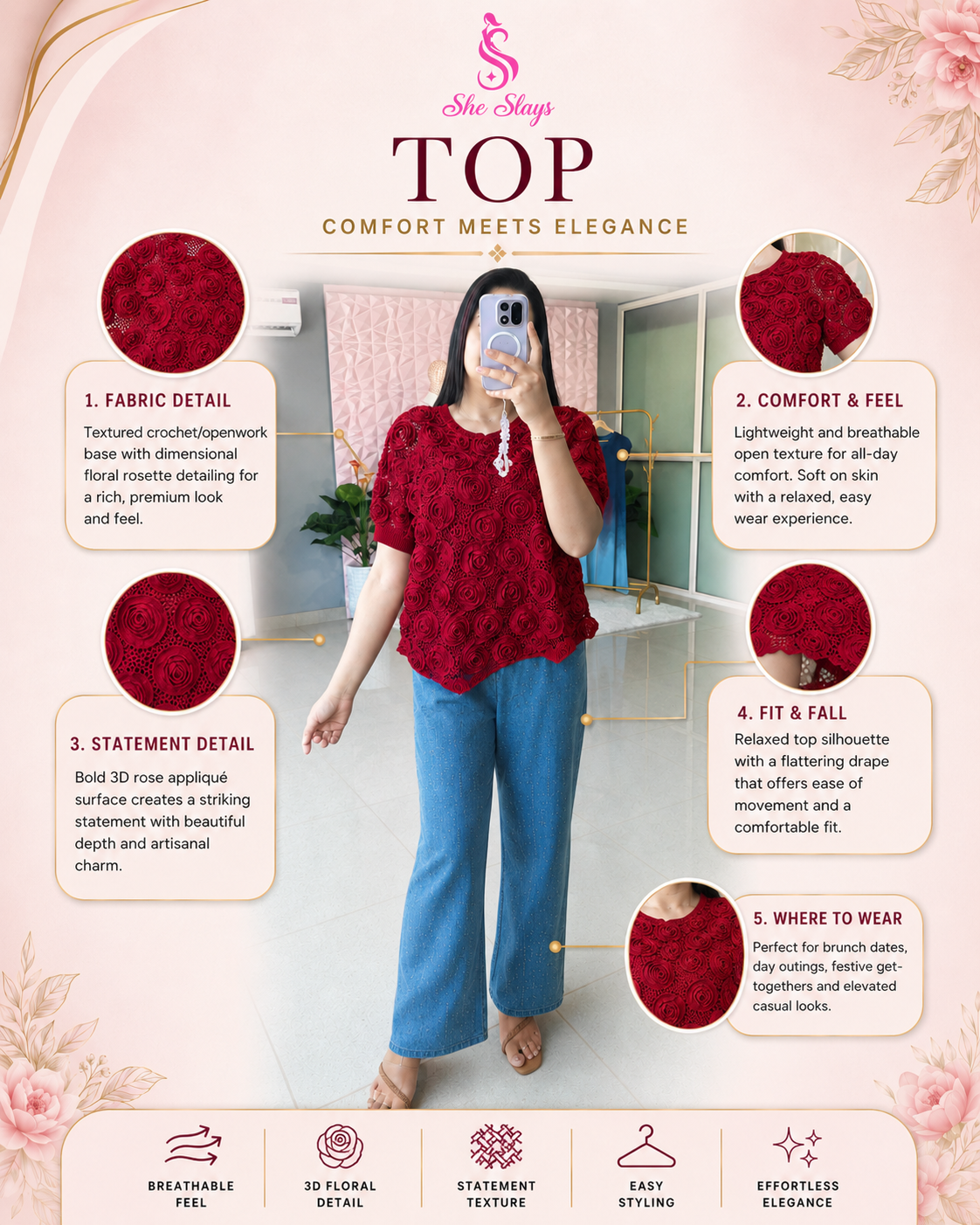 ‘ROSE’ Textured Top [SS-10206-TOP]