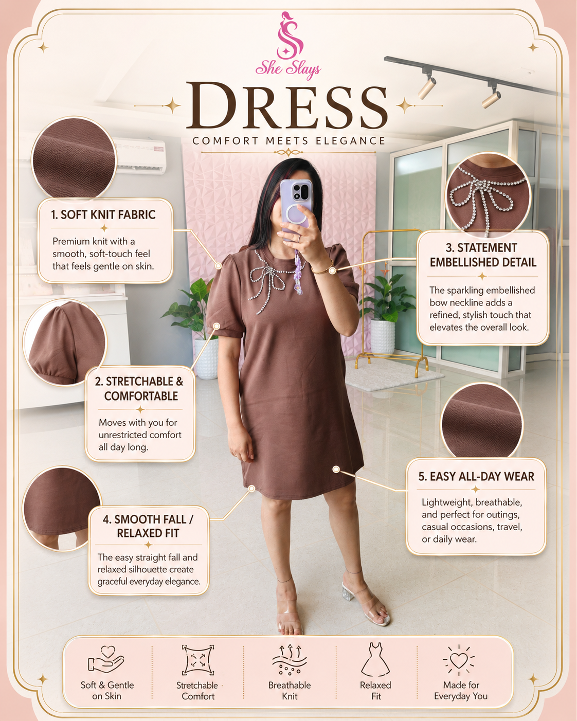 ‘DIAMOND’ Bow Detail Dress [SS-11305-DRDB]