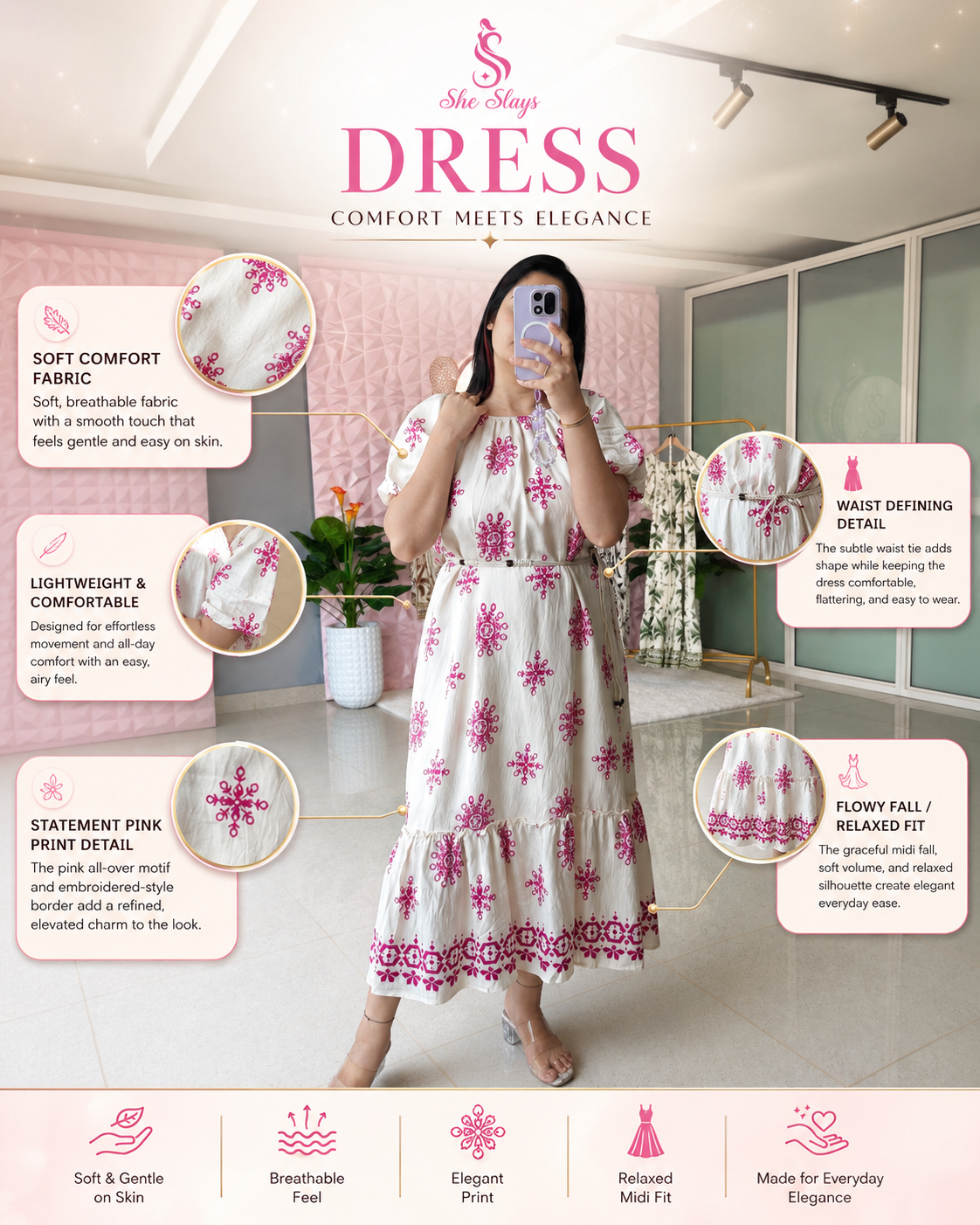 ‘MOTIF’ Belted Summer Dress [ SS-11401-DRM ]