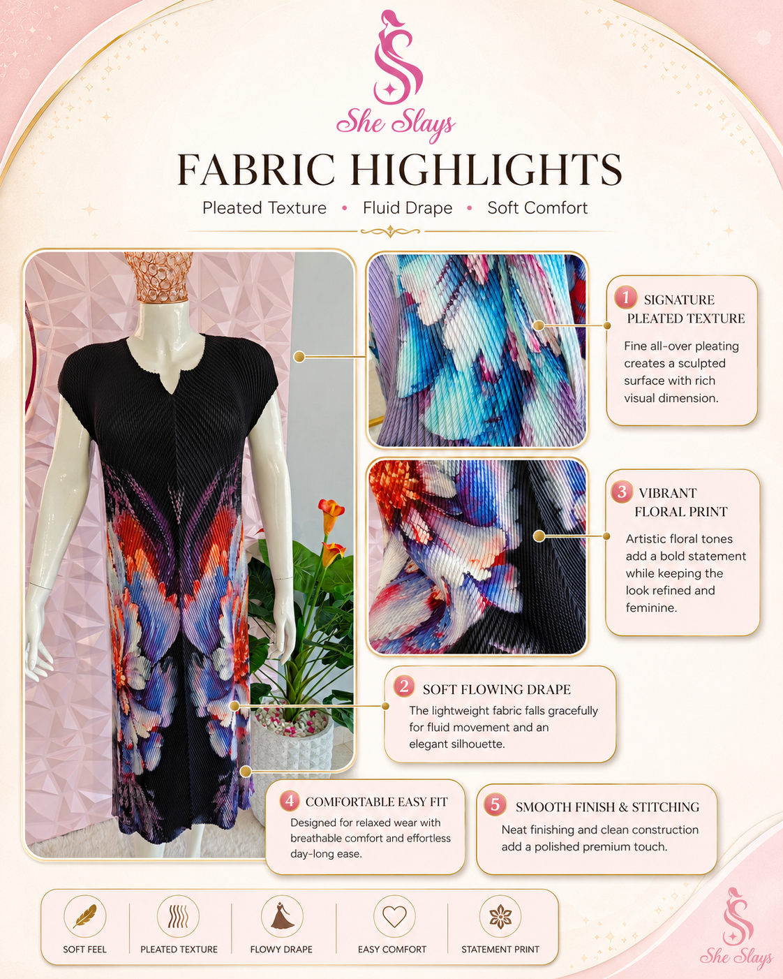 ‘PRISM’ Crinkle Pleated Stretch Dress [SS-11701-DRF]