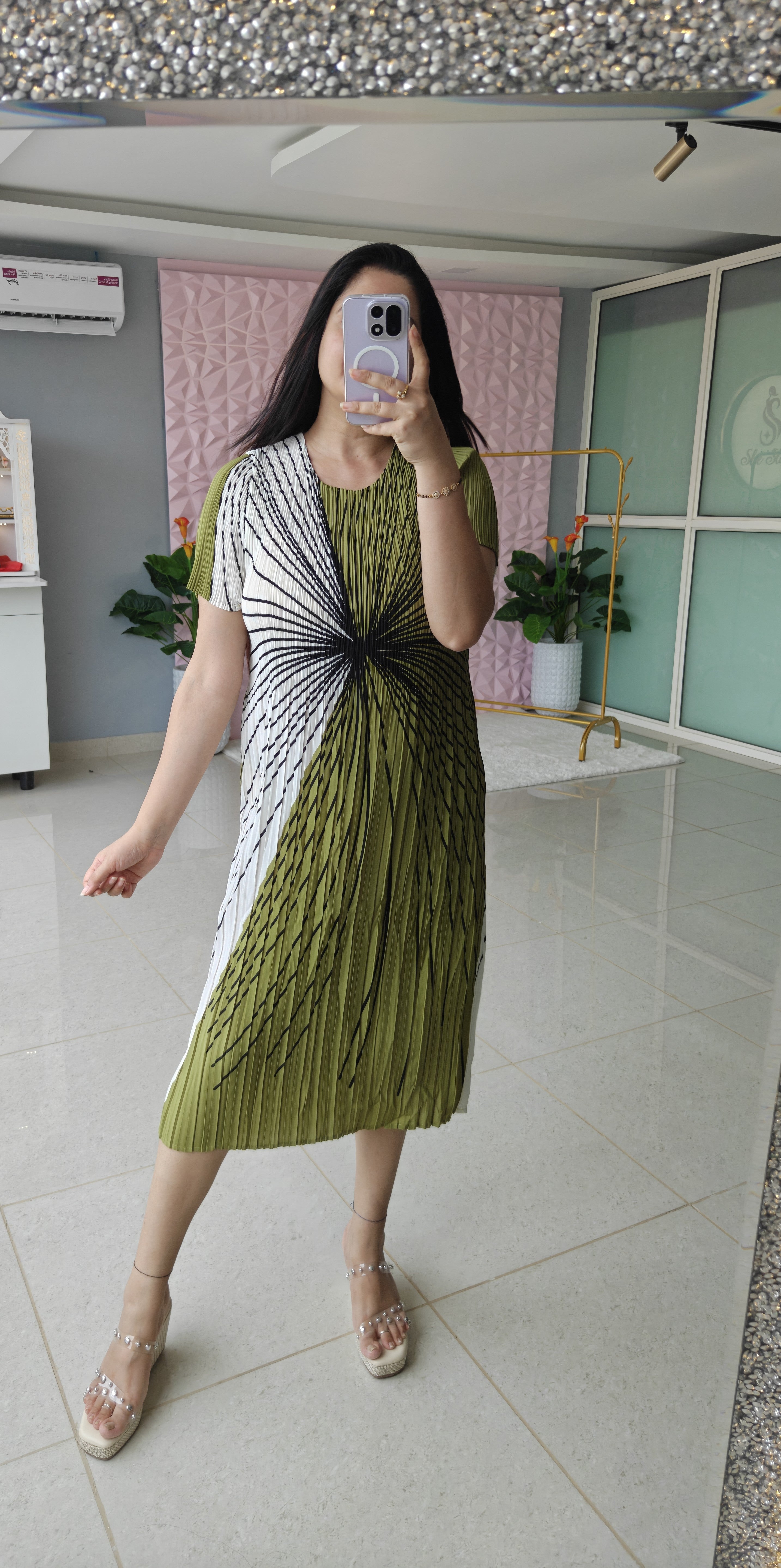 ‘SPIN’ Printed Pleated Dress [SS-11716-DR]