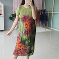 ‘FEATHER’ Printed Pleated Dress [SS-11722-DR]
