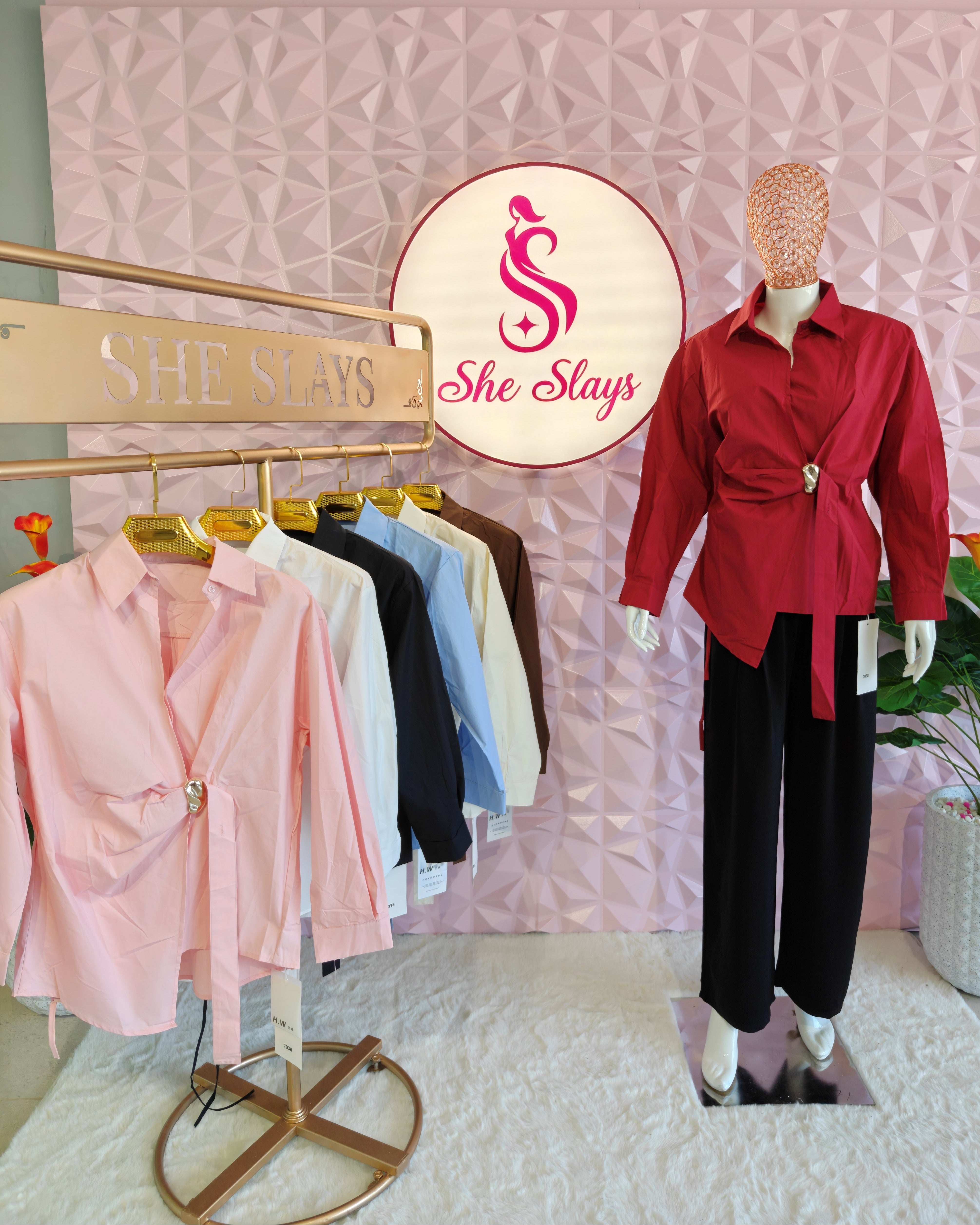 ‘DIVA’ Brooch Wrap Shirt [SS-10401-SH]