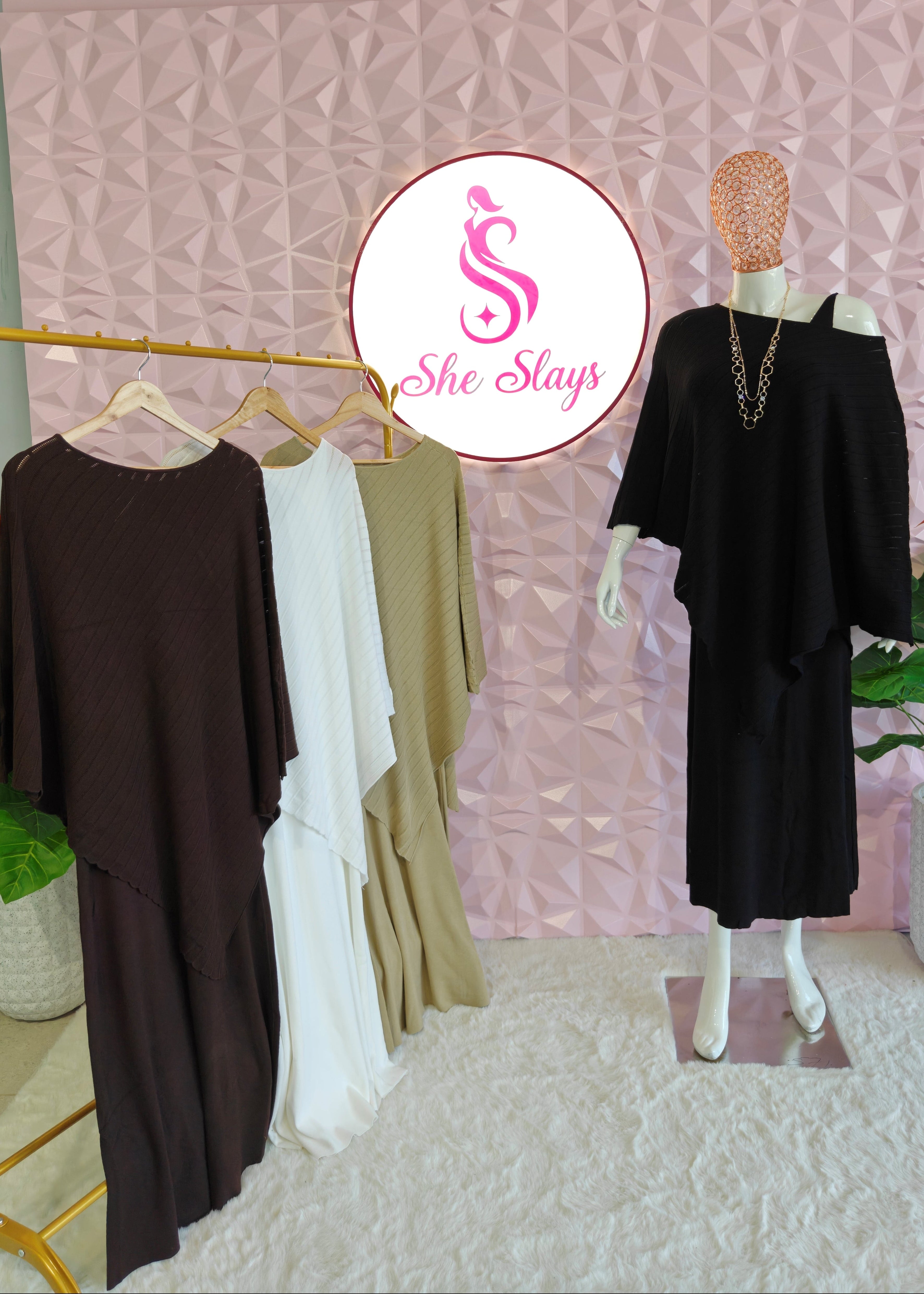 ‘NOIR’ Korean 2-Piece Dress with Neckpiece [SS-11003-CRDS]