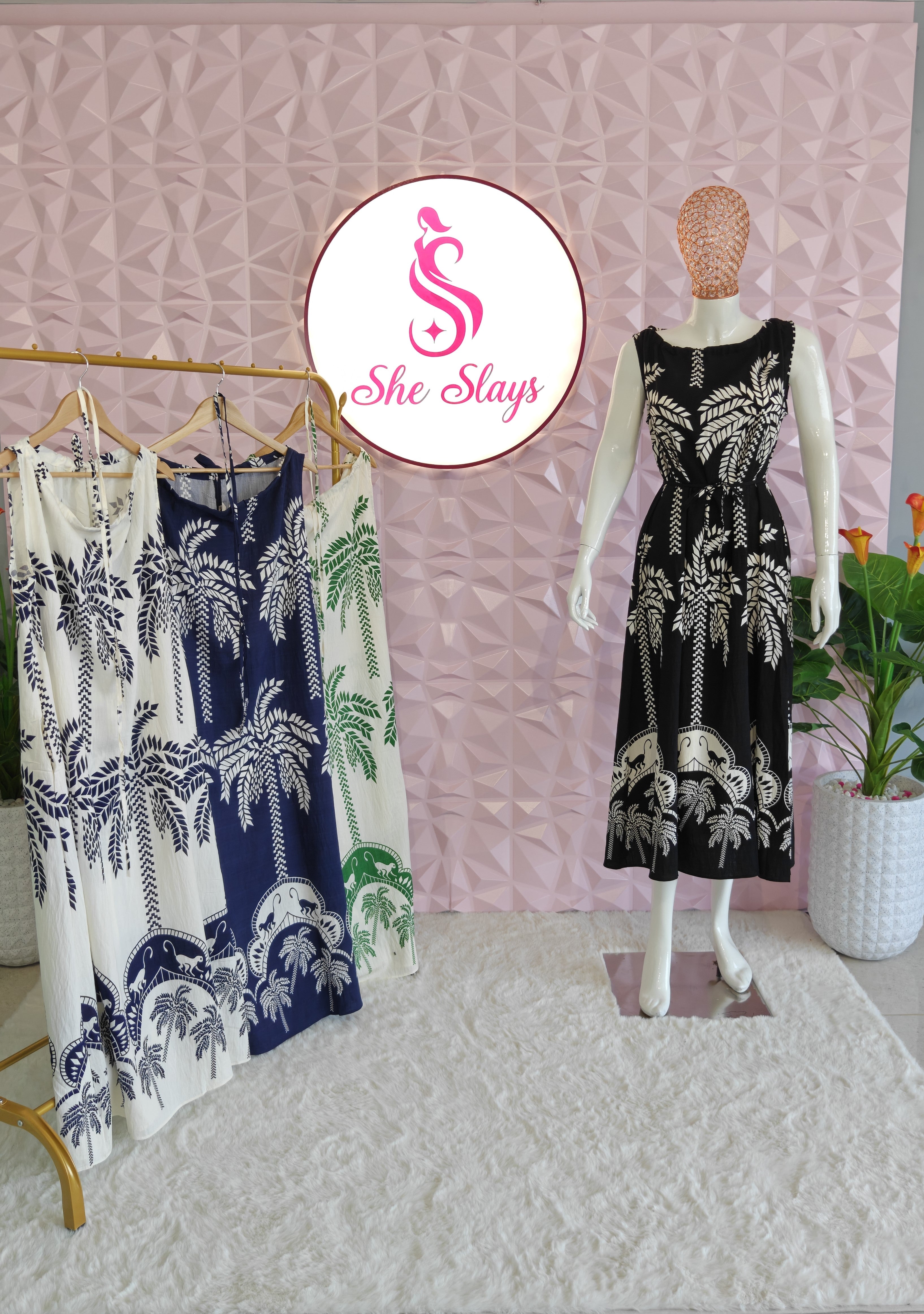 ‘MALIBU’ Palm Print Dress [SS-11407-DRP]