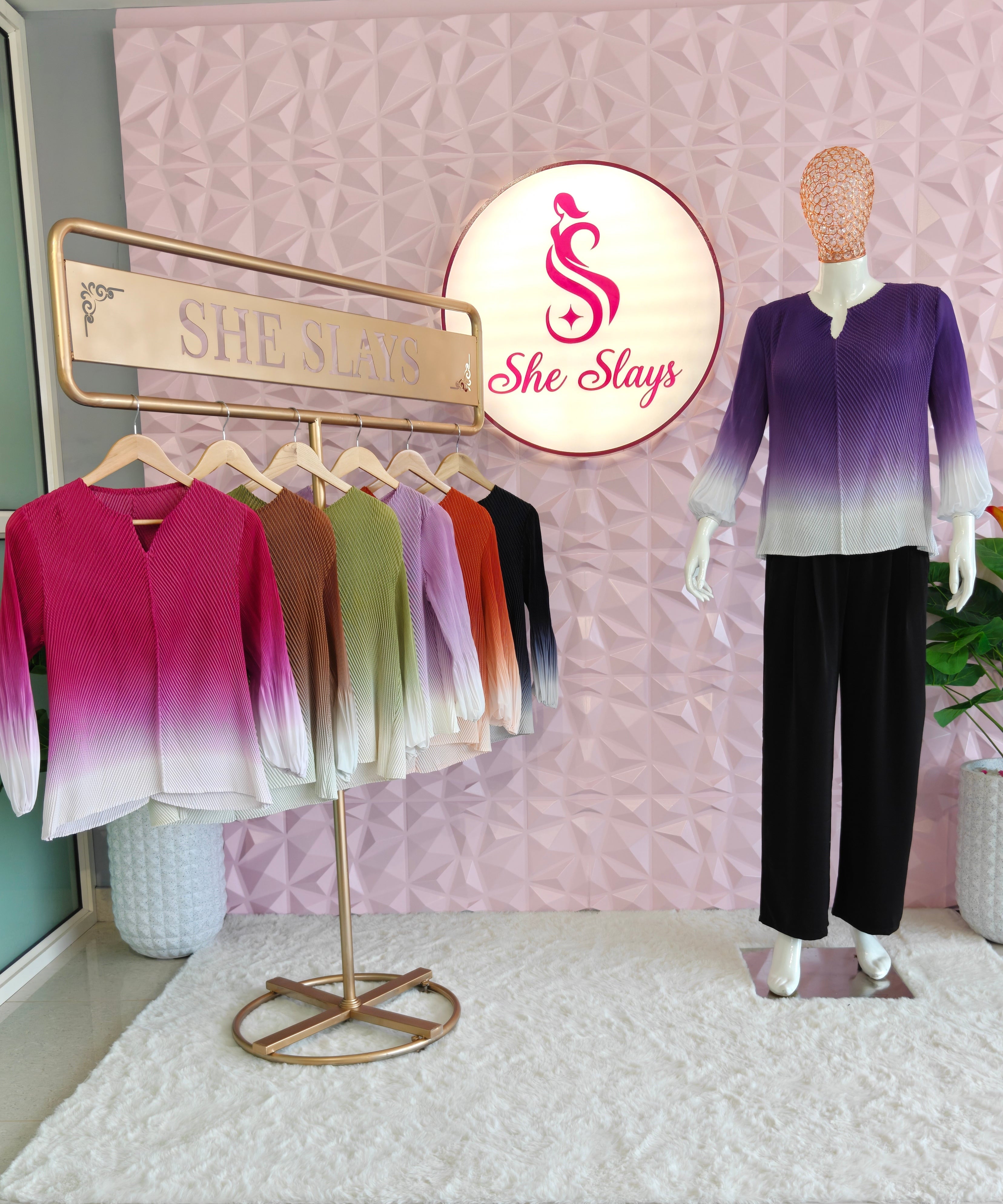 ‘DUSK’ Ombre Crinkle Pleated Stretch Top [SS-11706-TOP]