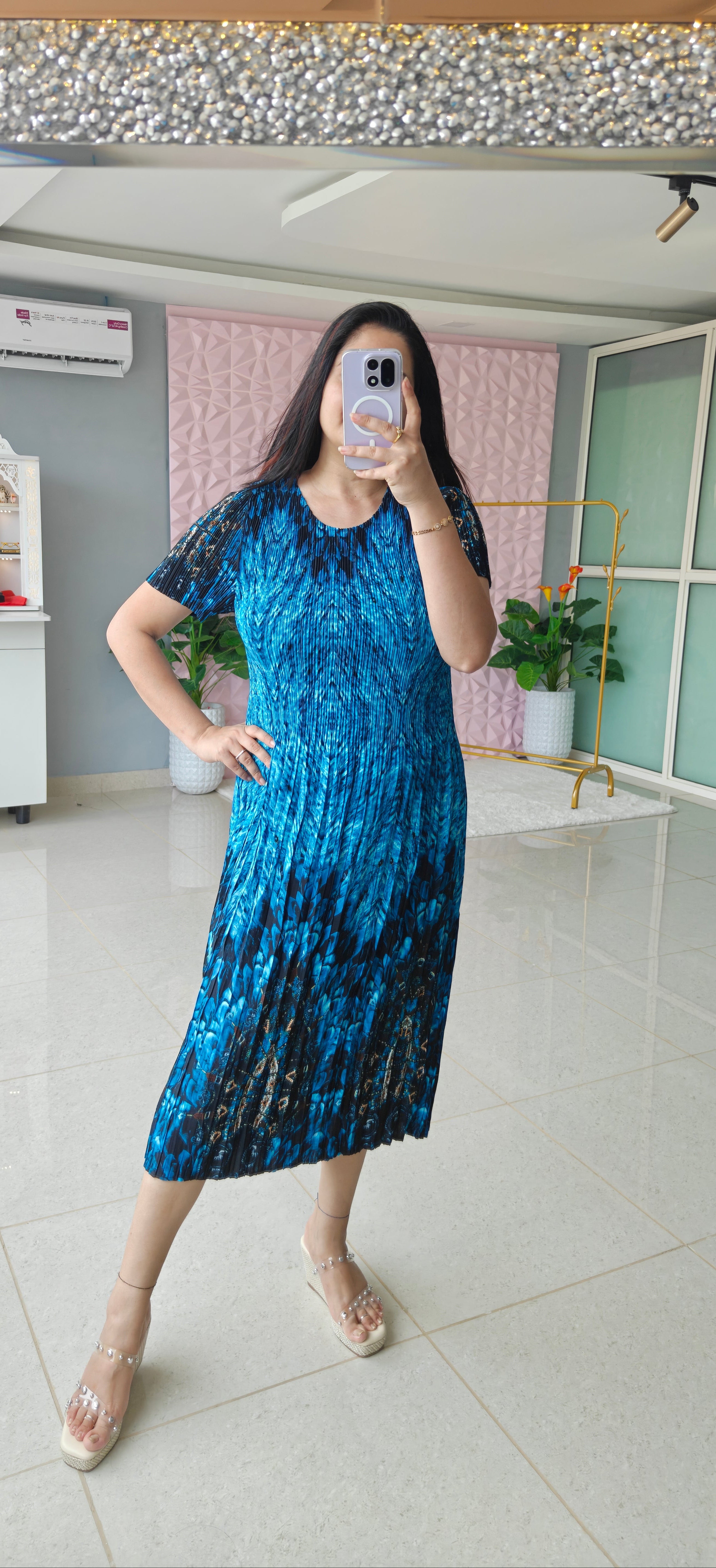 ‘BLAZE’ Printed Pleated Dress [SS-11718-DR]
