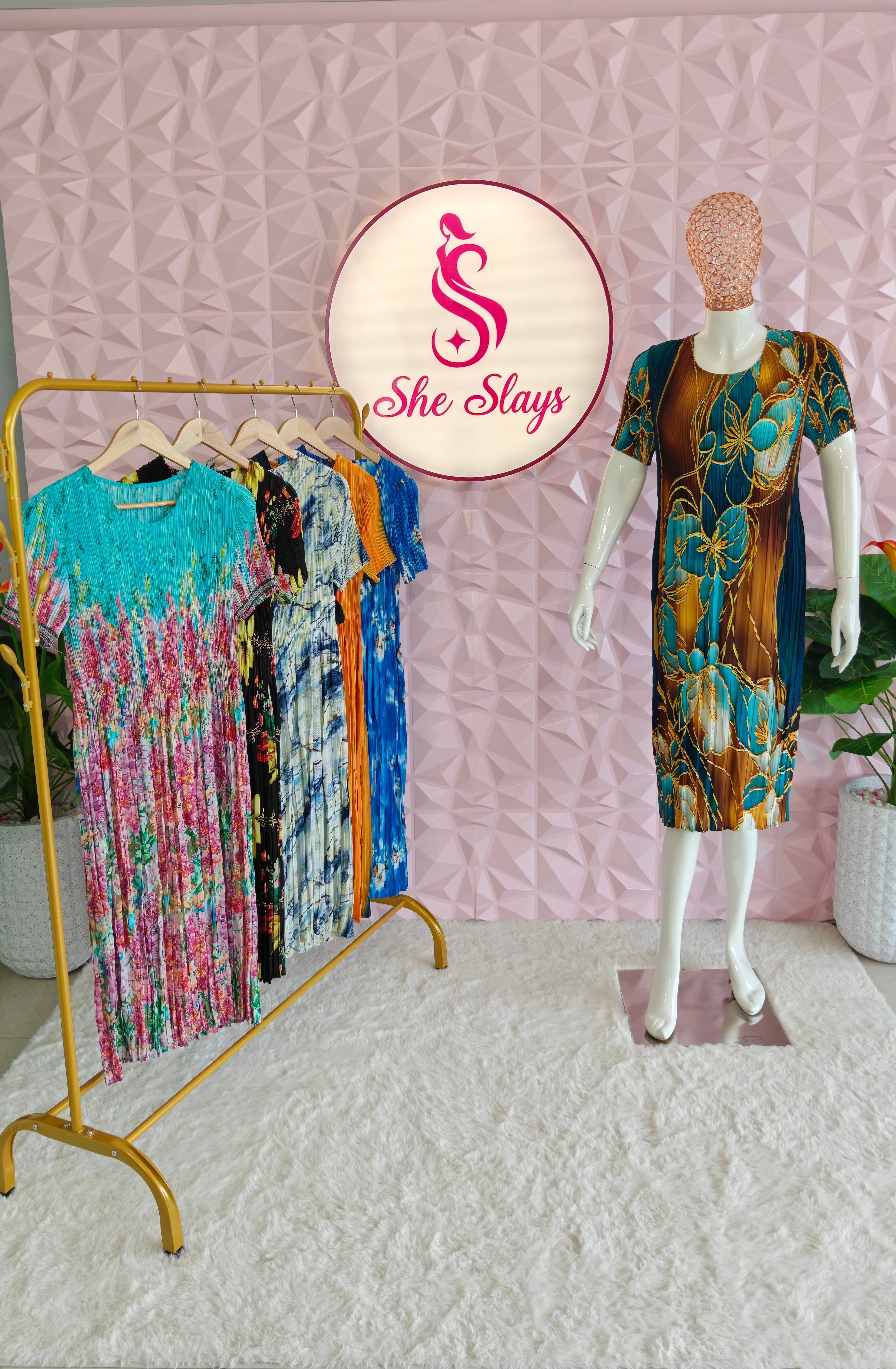 ‘FLORA’ Printed Pleated Dress [SS-11710-DR C1]