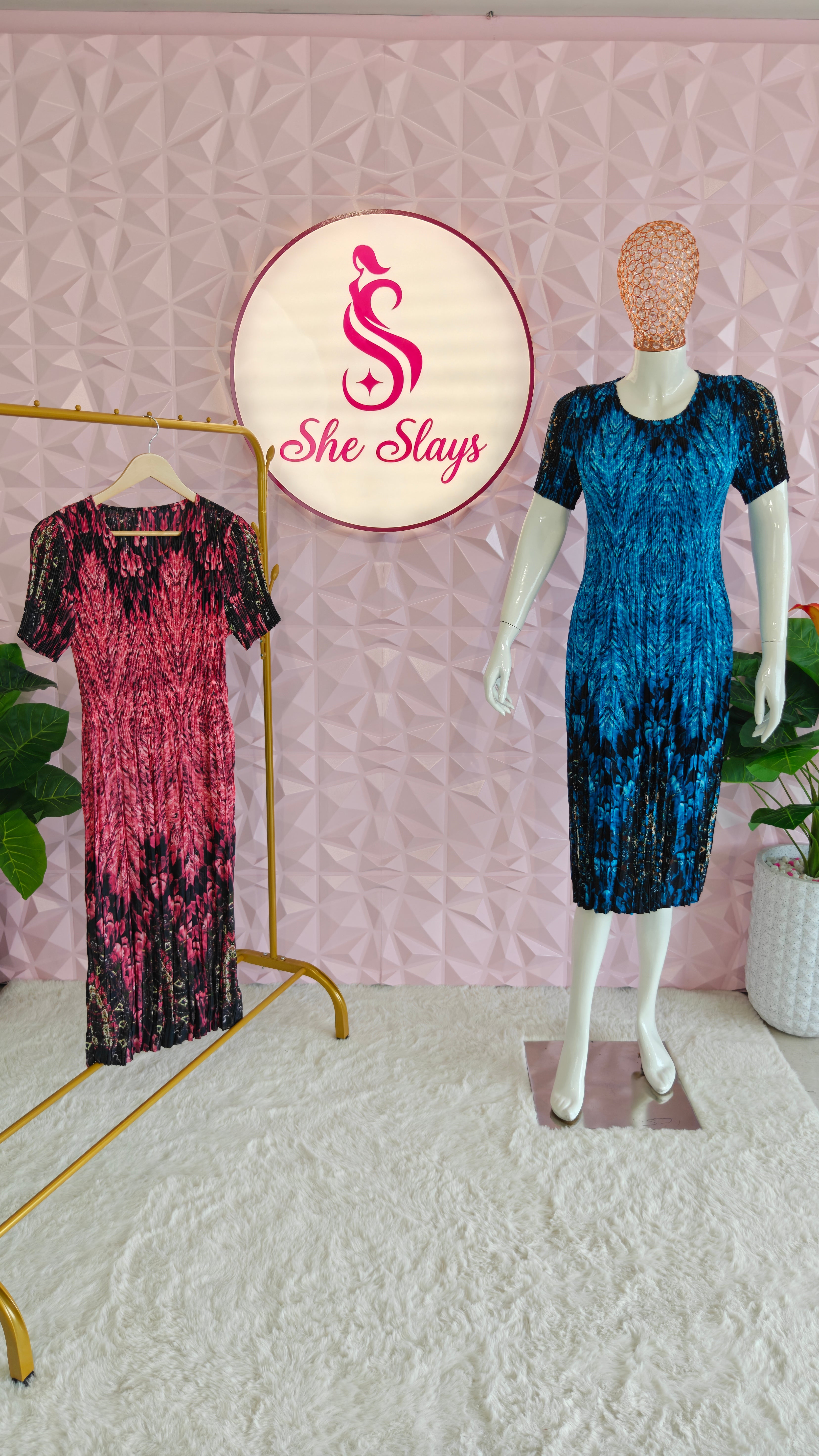 ‘BLAZE’ Printed Pleated Dress [SS-11718-DR]