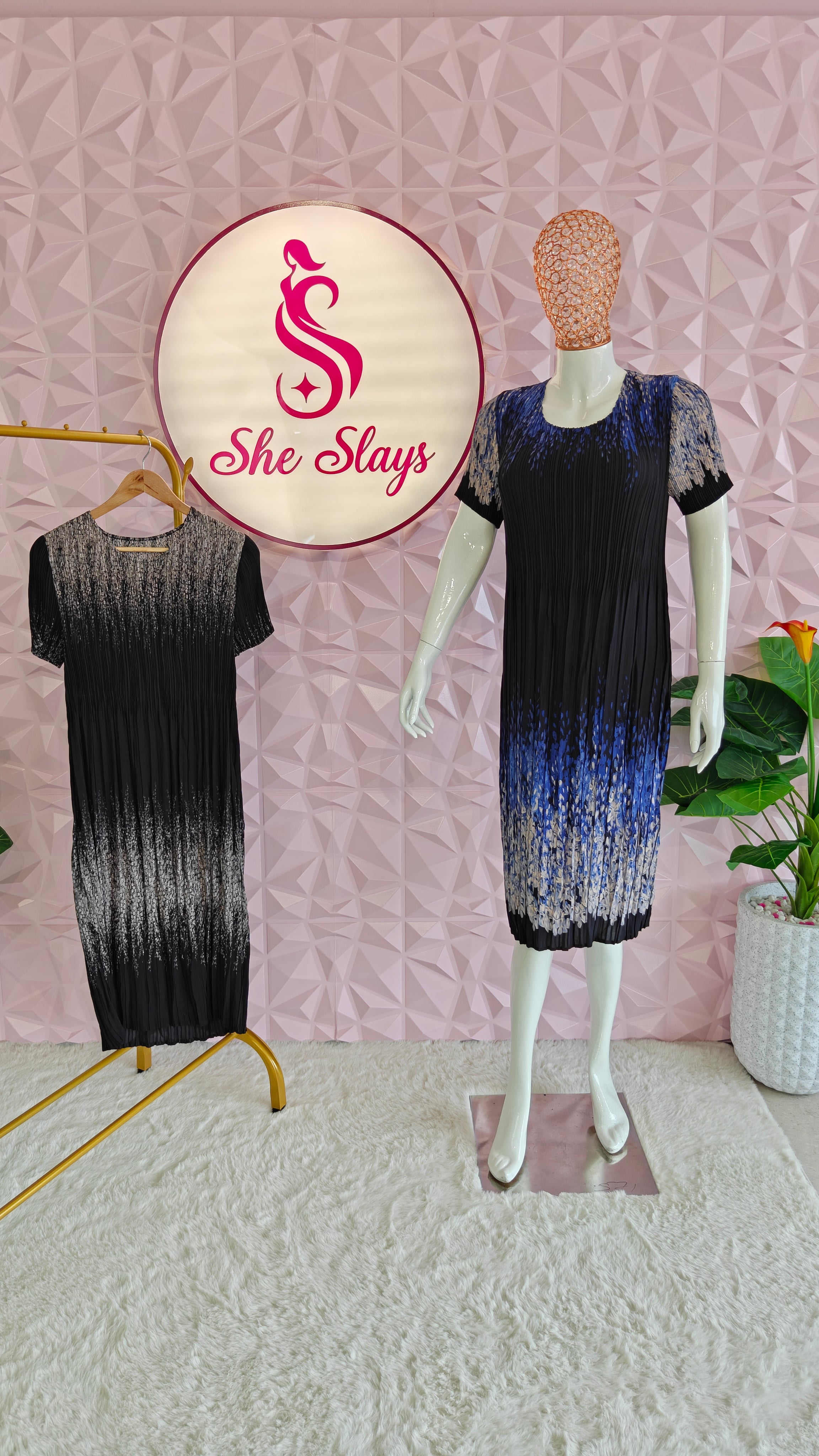 ‘SHADOW’ Printed Pleated Dress [SS-11723-DR]