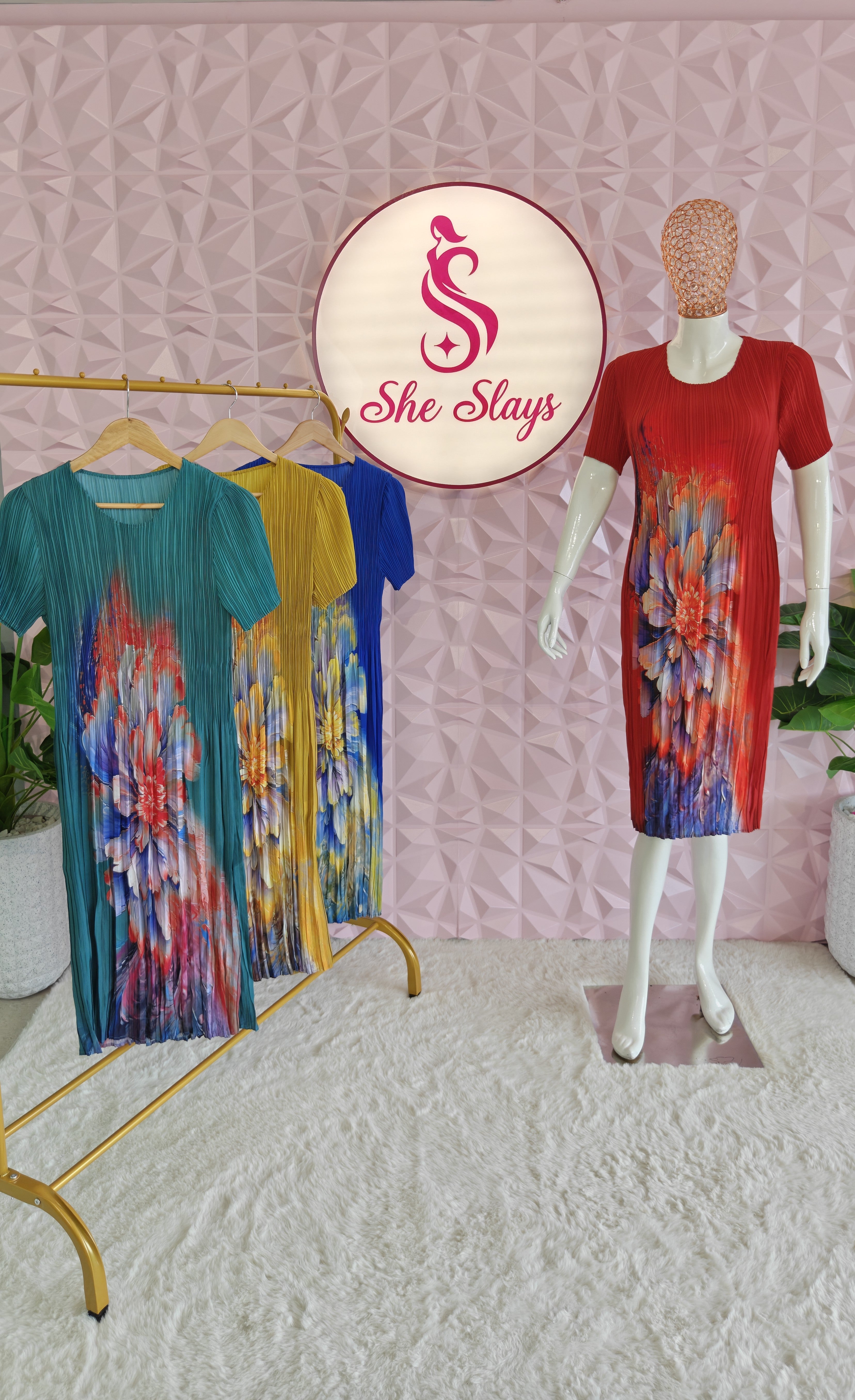‘POPPY’ Printed Pleated Dress [SS-11720-DR]
