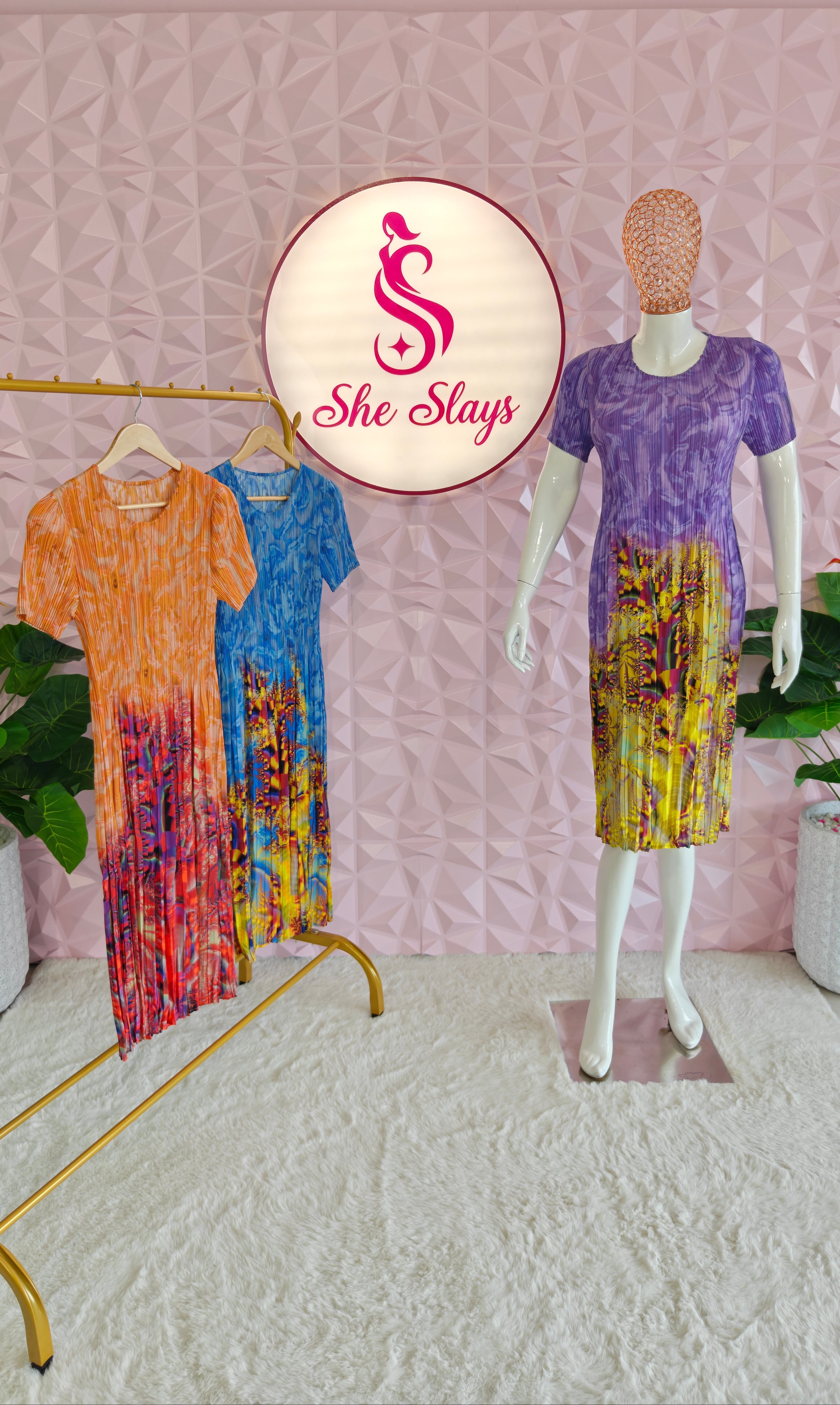 ‘SPLASH’ Printed Pleated Dress [SS-11719-DR]