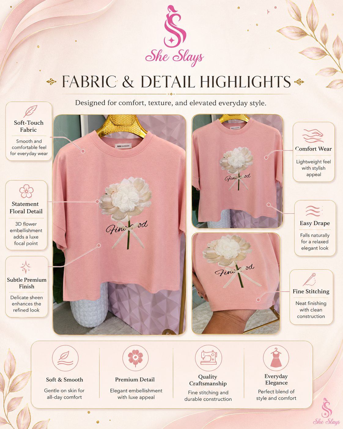 ‘BELLE’ 3D Flower T-Shirt [SS-105011-TSH]