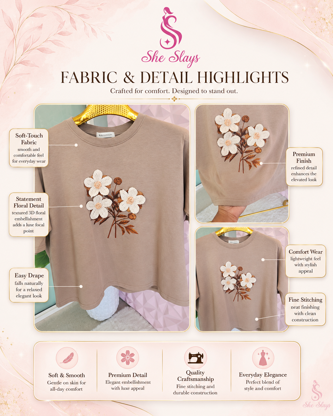 'PETAL' Flower Casual T-Shirt [SS-10504-TSH]