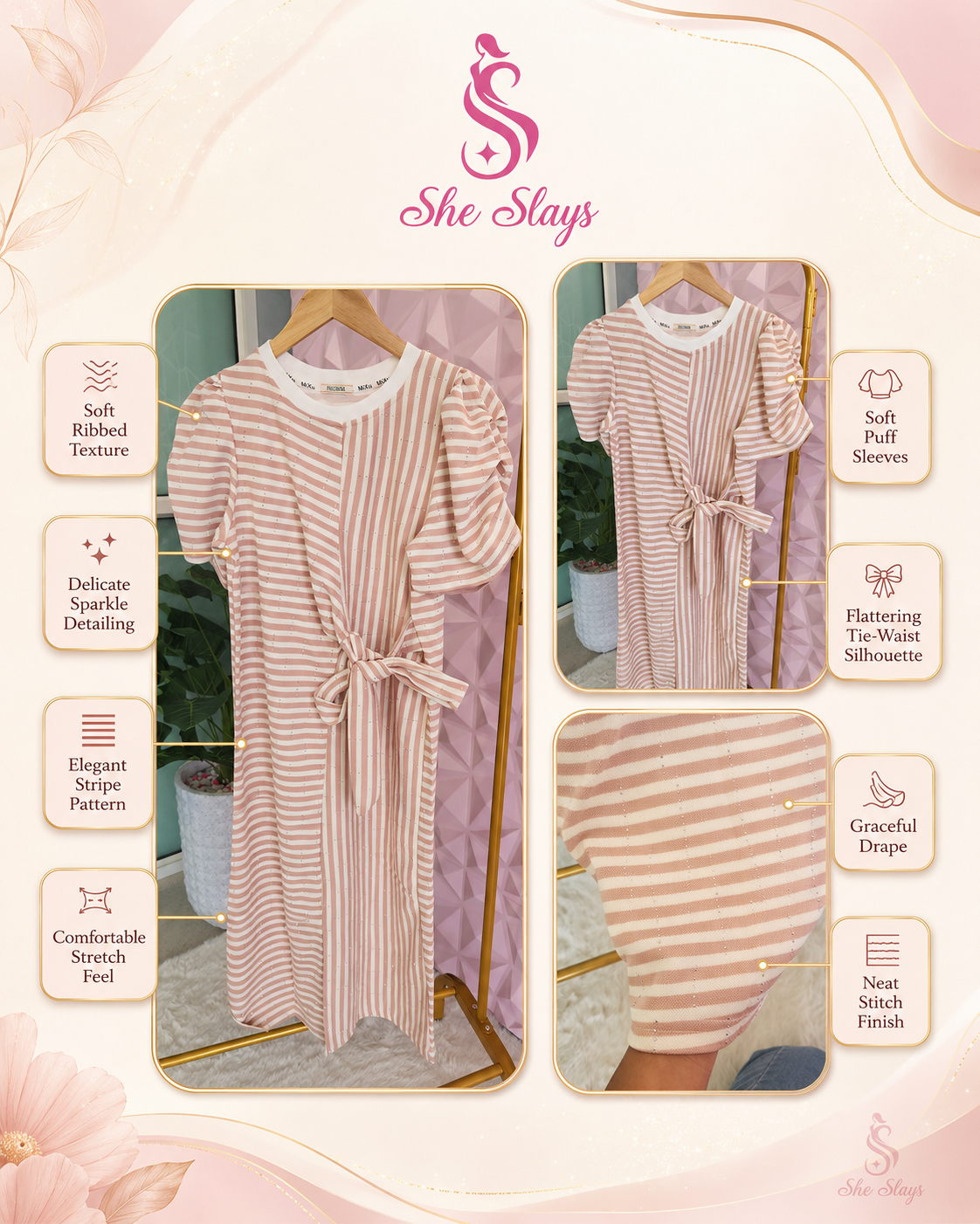 ‘STRIPE’ Shimmer Knot Dress [ SS-11311-DRCK ]