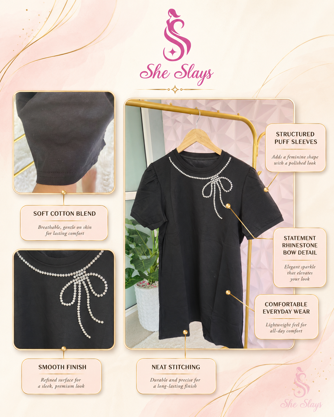 ‘DIAMOND’ Bow Detail Dress [SS-11305-DRDB]
