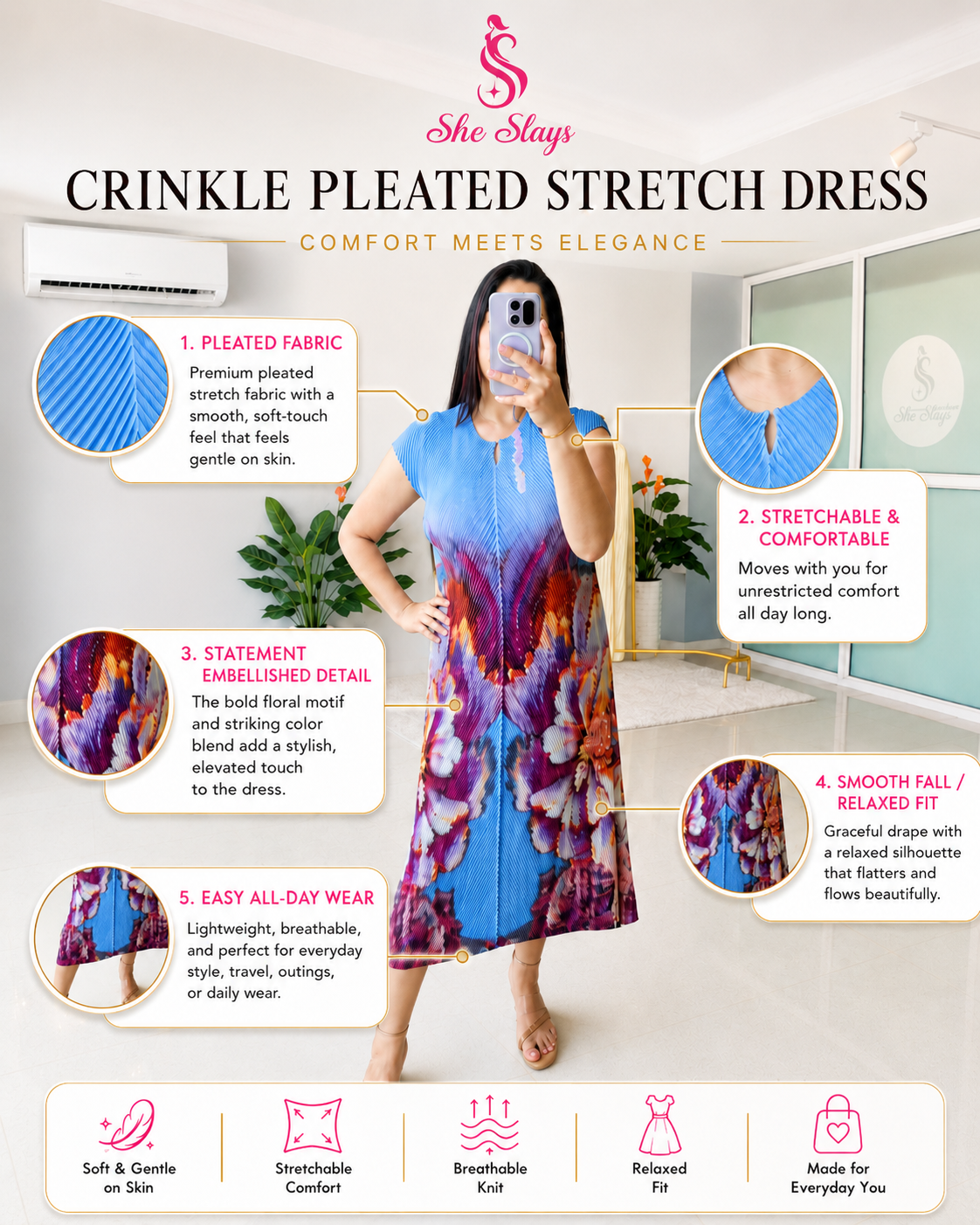 ‘PRISM’ Crinkle Pleated Stretch Dress [SS-11701-DRF]