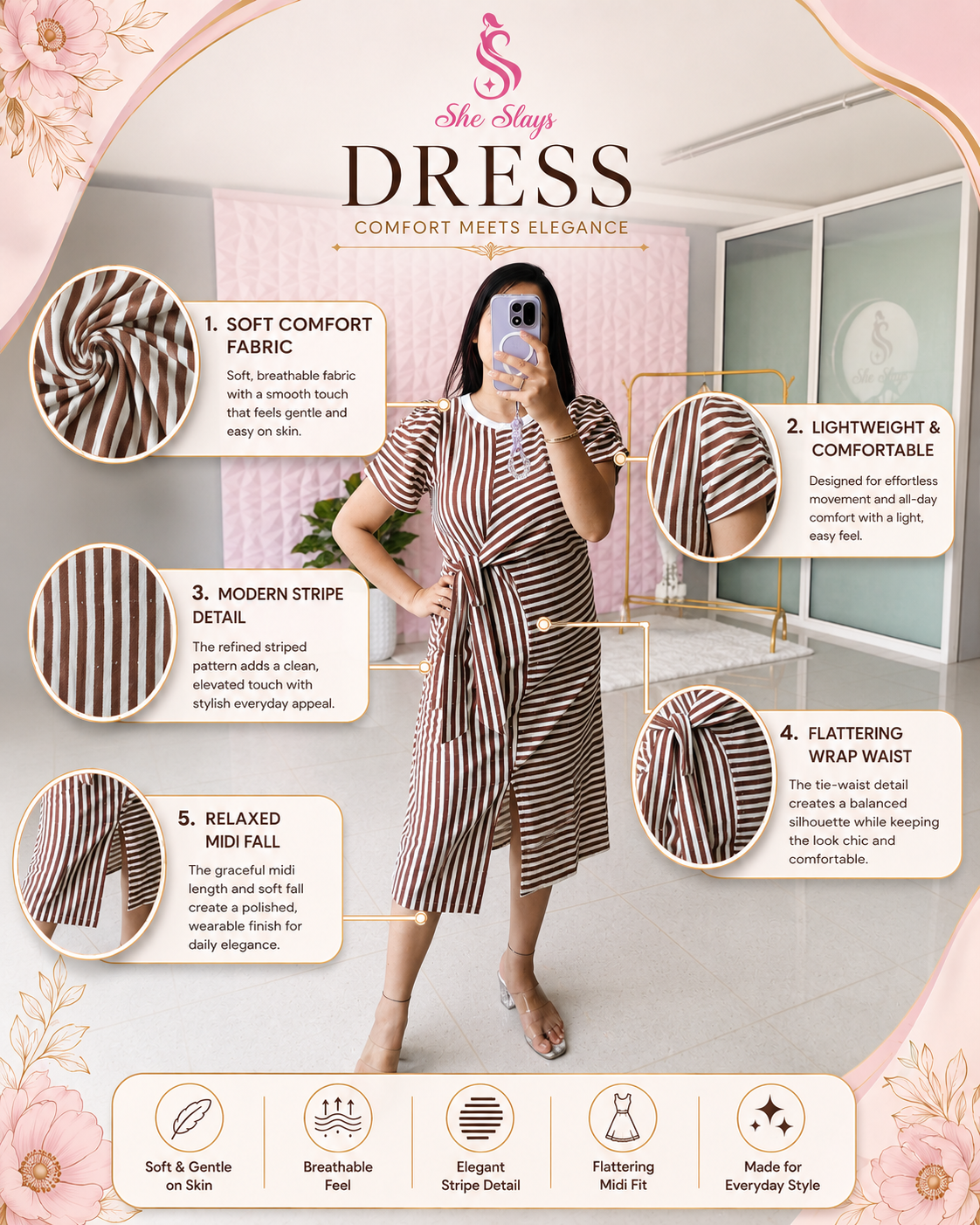 ‘STRIPE’ Shimmer Knot Dress [ SS-11311-DRCK ]