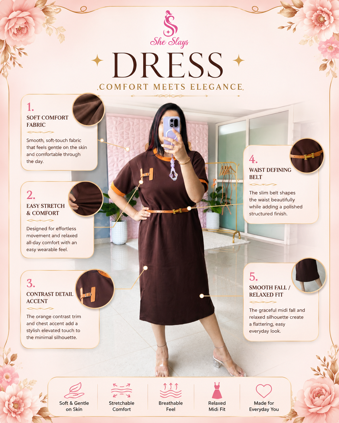‘ALINA’ Belted Midi Dress [ SS-11312-DRH ]