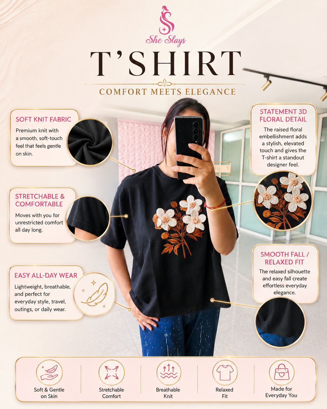 'PETAL' Flower Casual T-Shirt [SS-10504-TSH]
