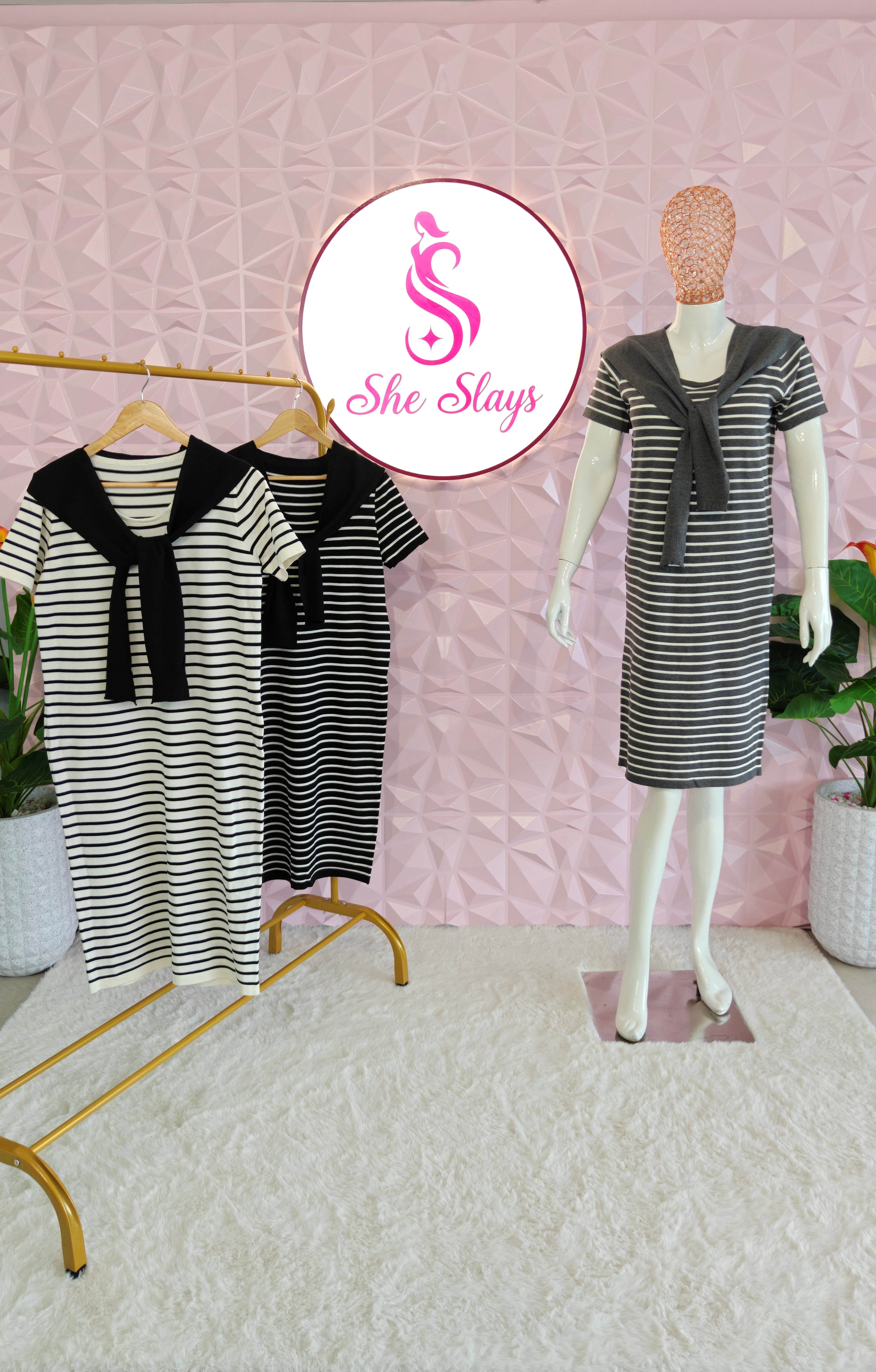 ‘SCARF’ Stripe Midi Dress [SS-12502-DRST]