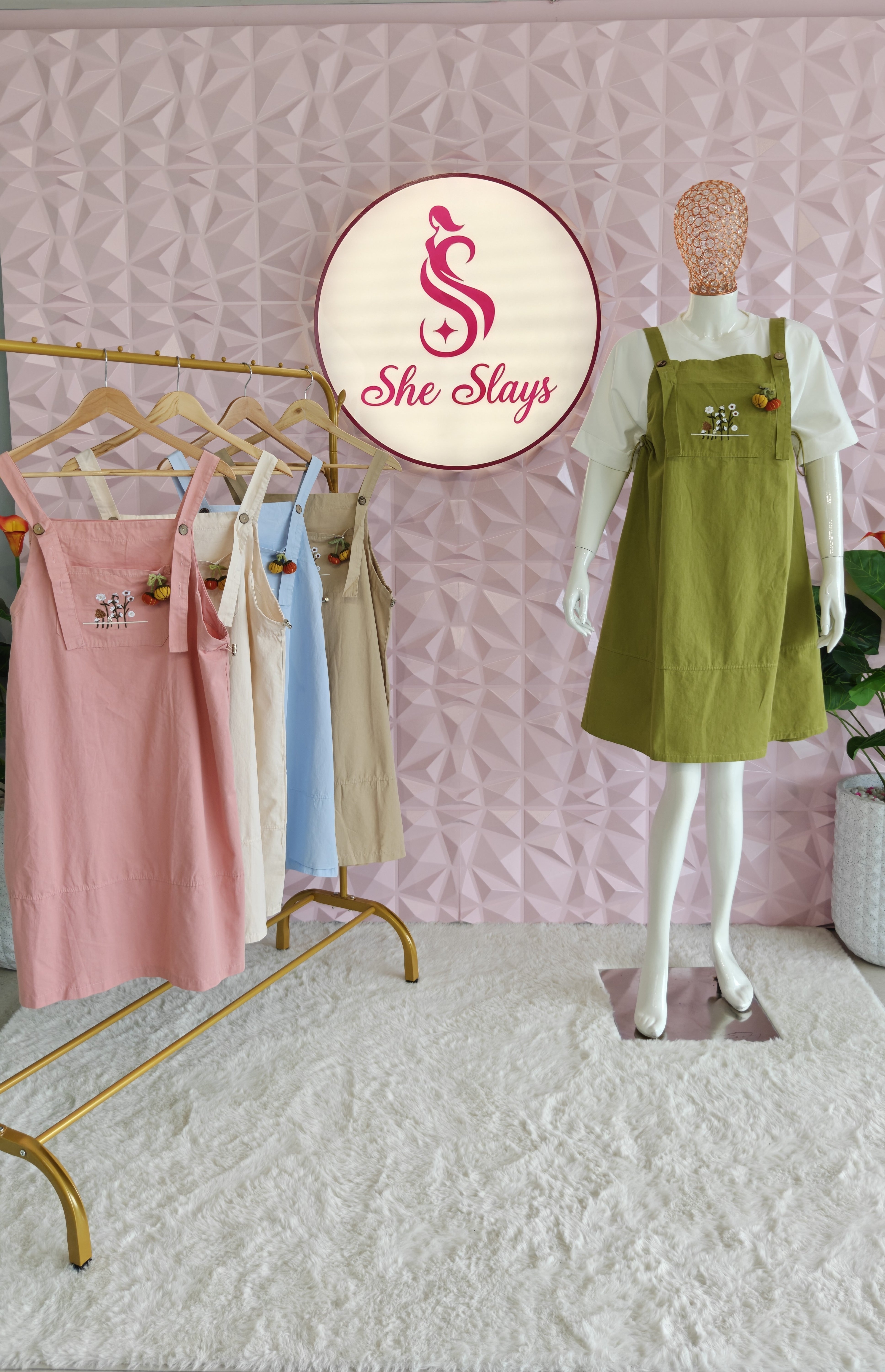 ‘CUTIE’ Embroidered Dungaree Dress [SS-11805-DNG-T]