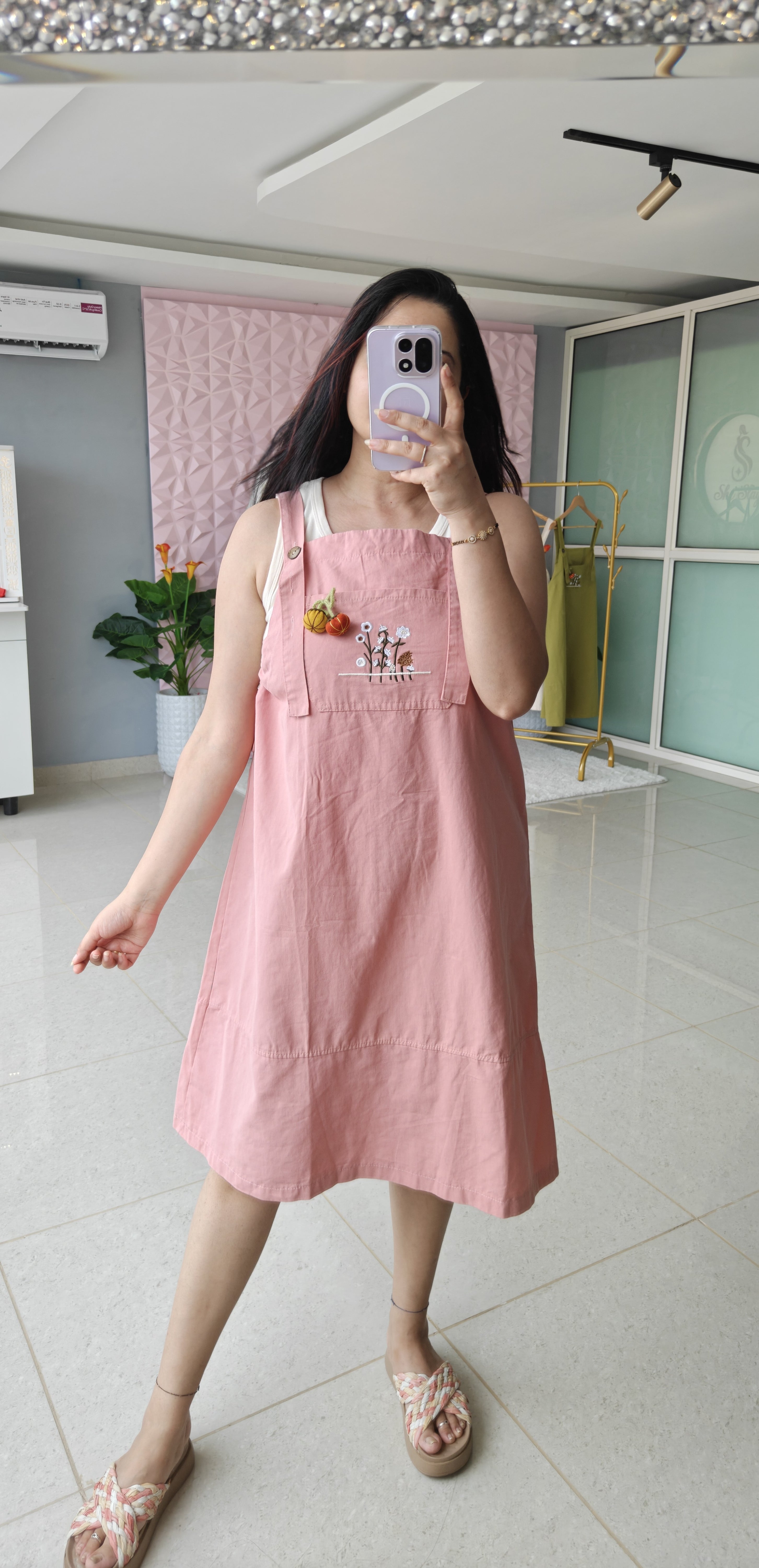 ‘CUTIE’ Embroidered Dungaree Dress [SS-11805-DNG-T]