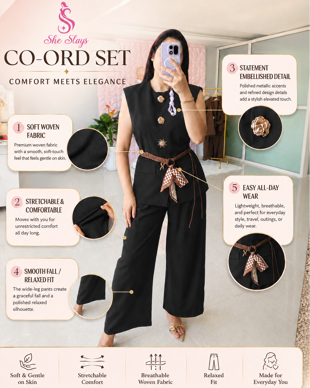 ‘ROYAL’ Gold Button Co-Ord Set [SS-11603-CRDR]