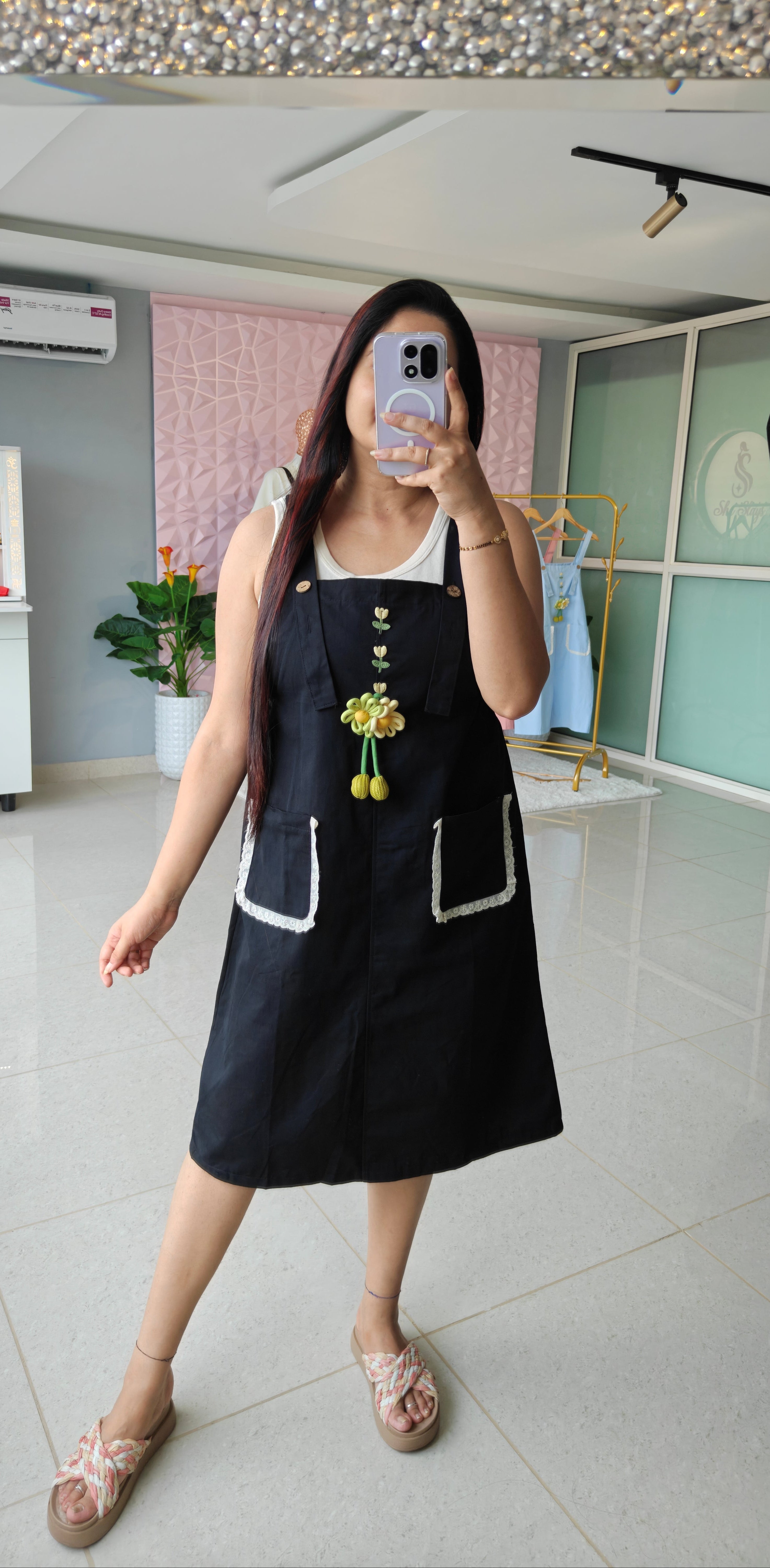 ‘GARDEN’ Embroidered Dungaree Dress [SS-11801-DNGF]