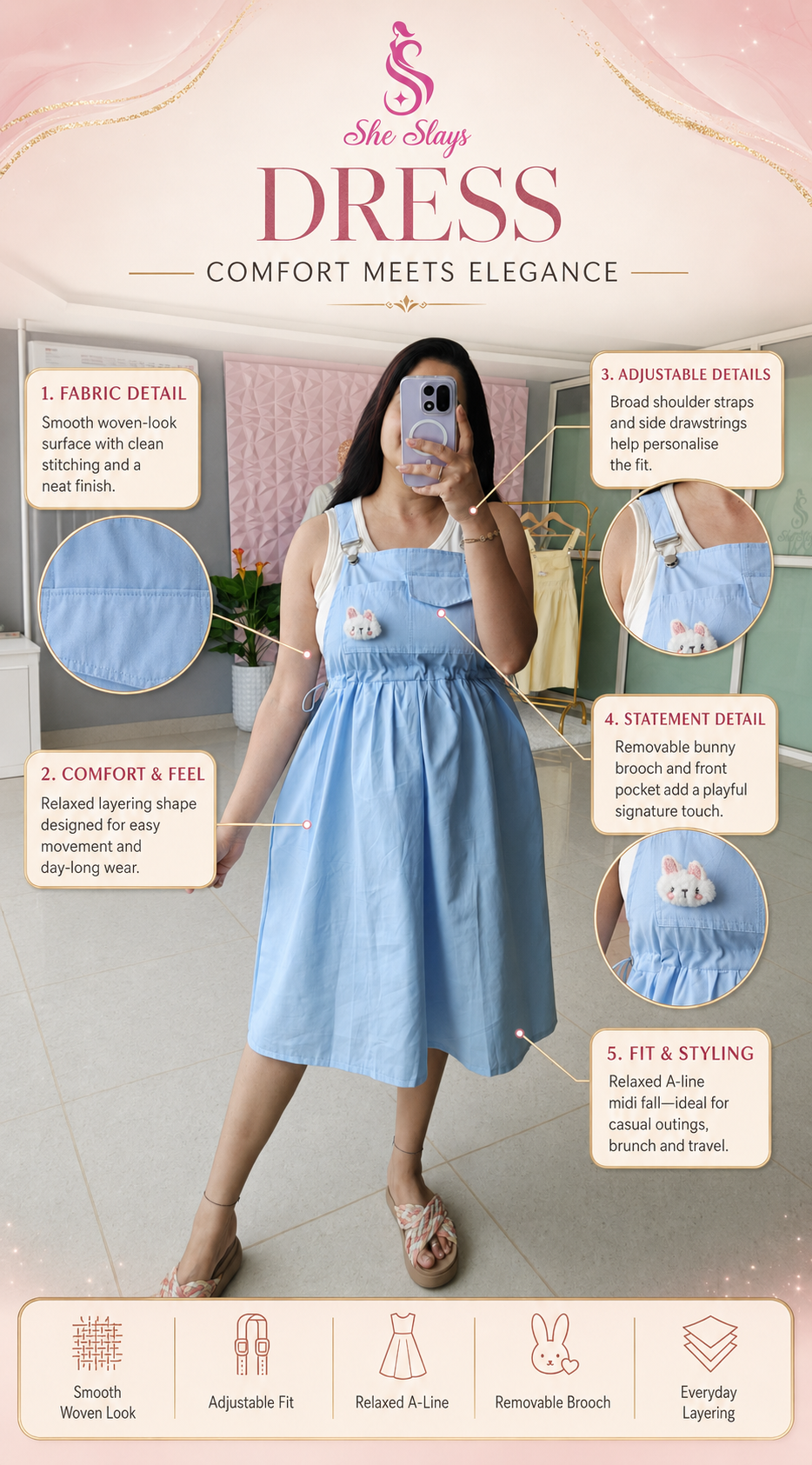 ‘BUNNY’ Pocket Dungaree Dress [SS-11803-DNGC]