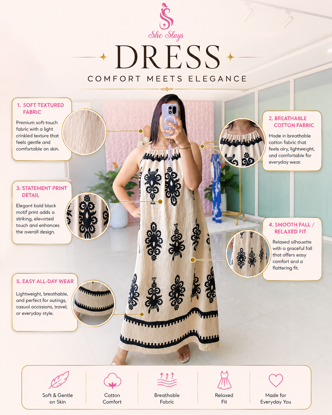 ‘ORNATE’ Motif Summer Dress [SS-11409-DRBM]