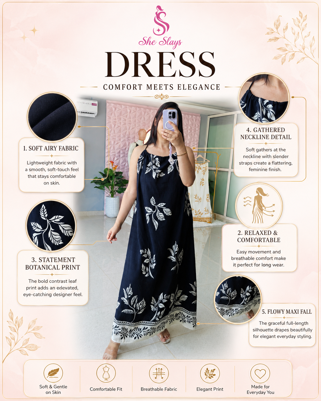 ‘VINE’ Drawstring Neck Dress [SS-11408-DRLS]