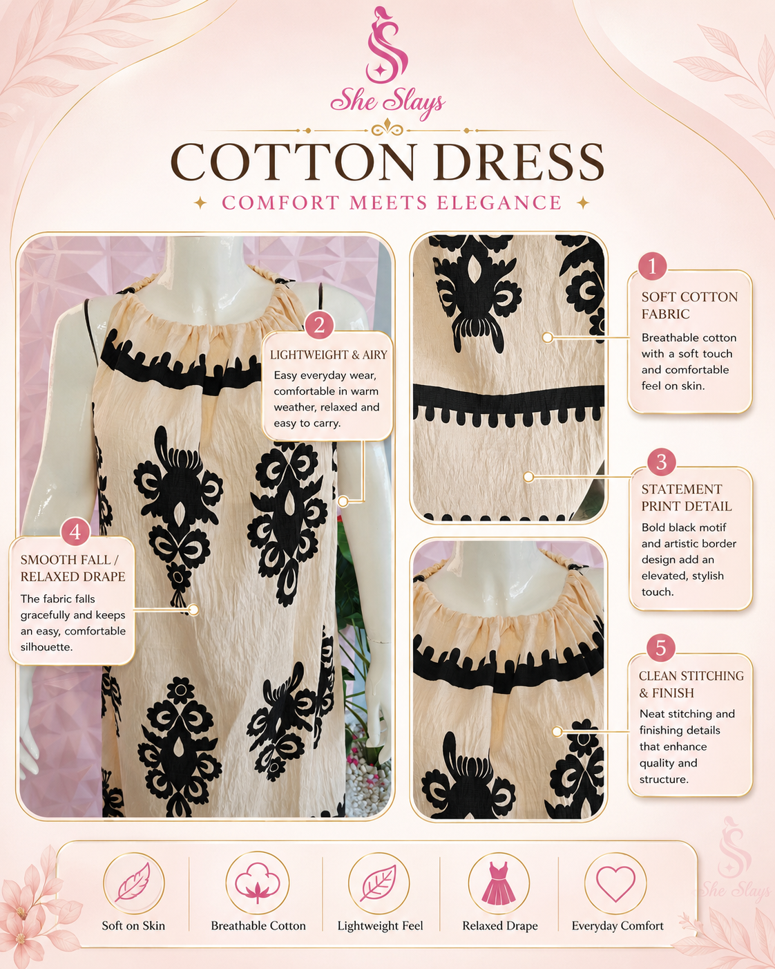 ‘ORNATE’ Motif Summer Dress [SS-11409-DRBM]